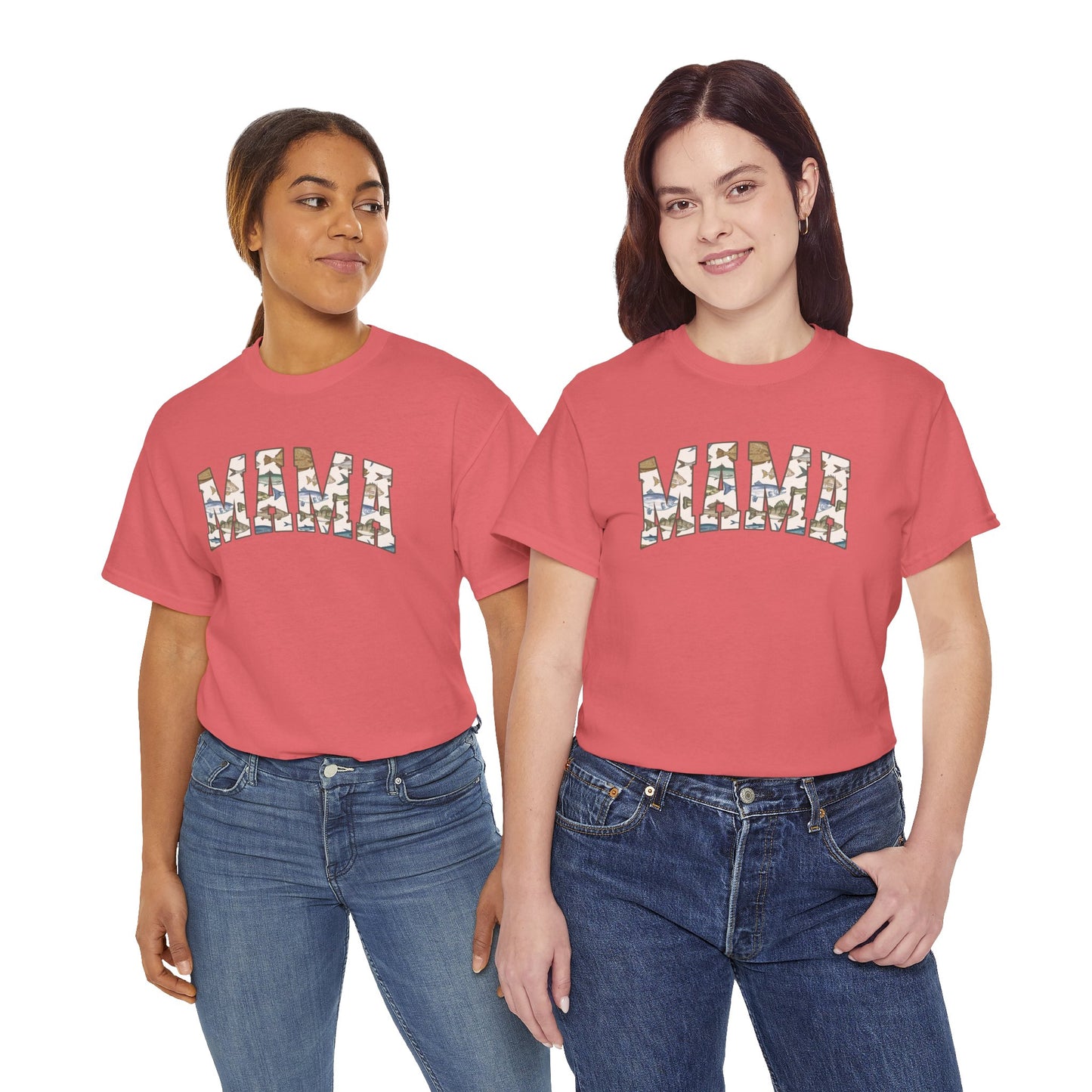 MAMA Fishing Design - Perfect for Everyday Wear & Gifts - Casual Unisex Heavy Cotton Tee with Camo