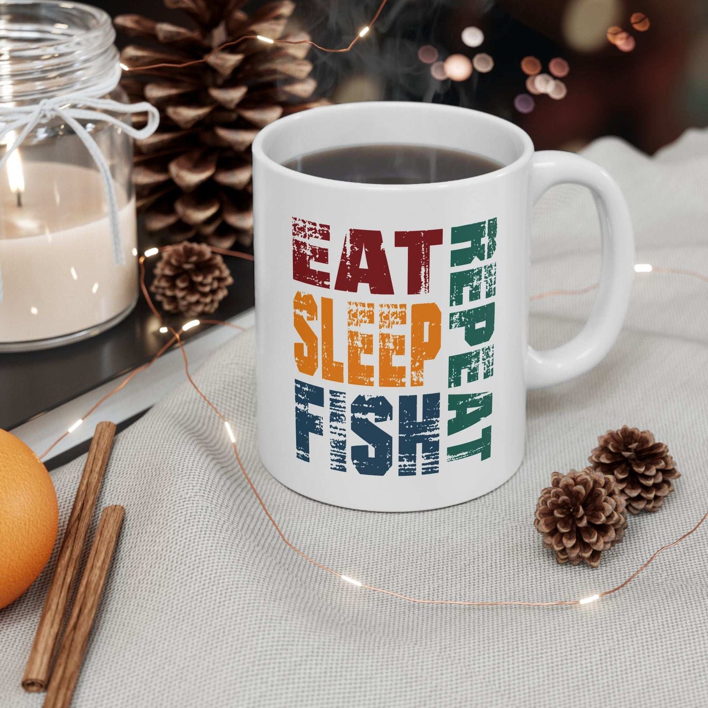 Coffee Lover's Ceramic Mug - "Eat, Sleep, Repeat" - Perfect for Home and Office