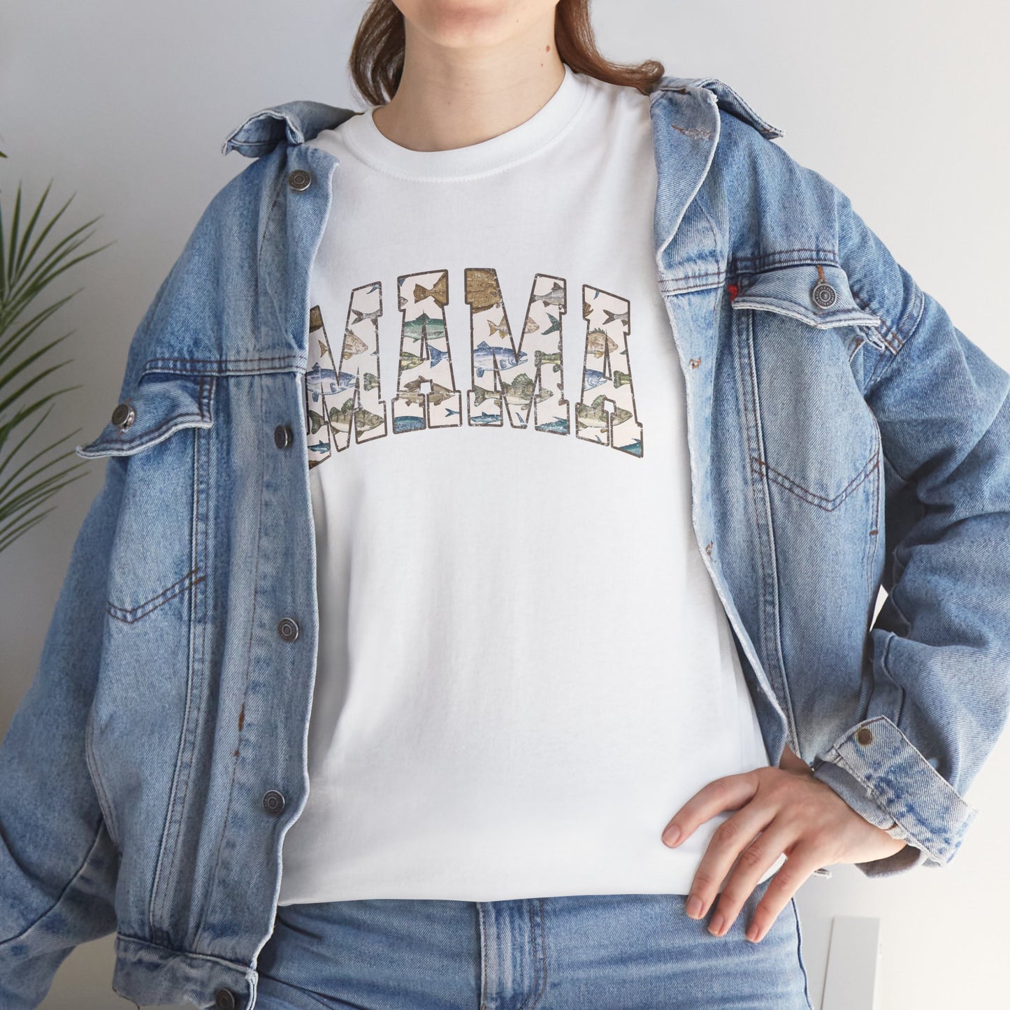 MAMA Fishing Distressed Design - Cool Unisex Heavy Cotton Tee with Casual Comfort for Every Occasion