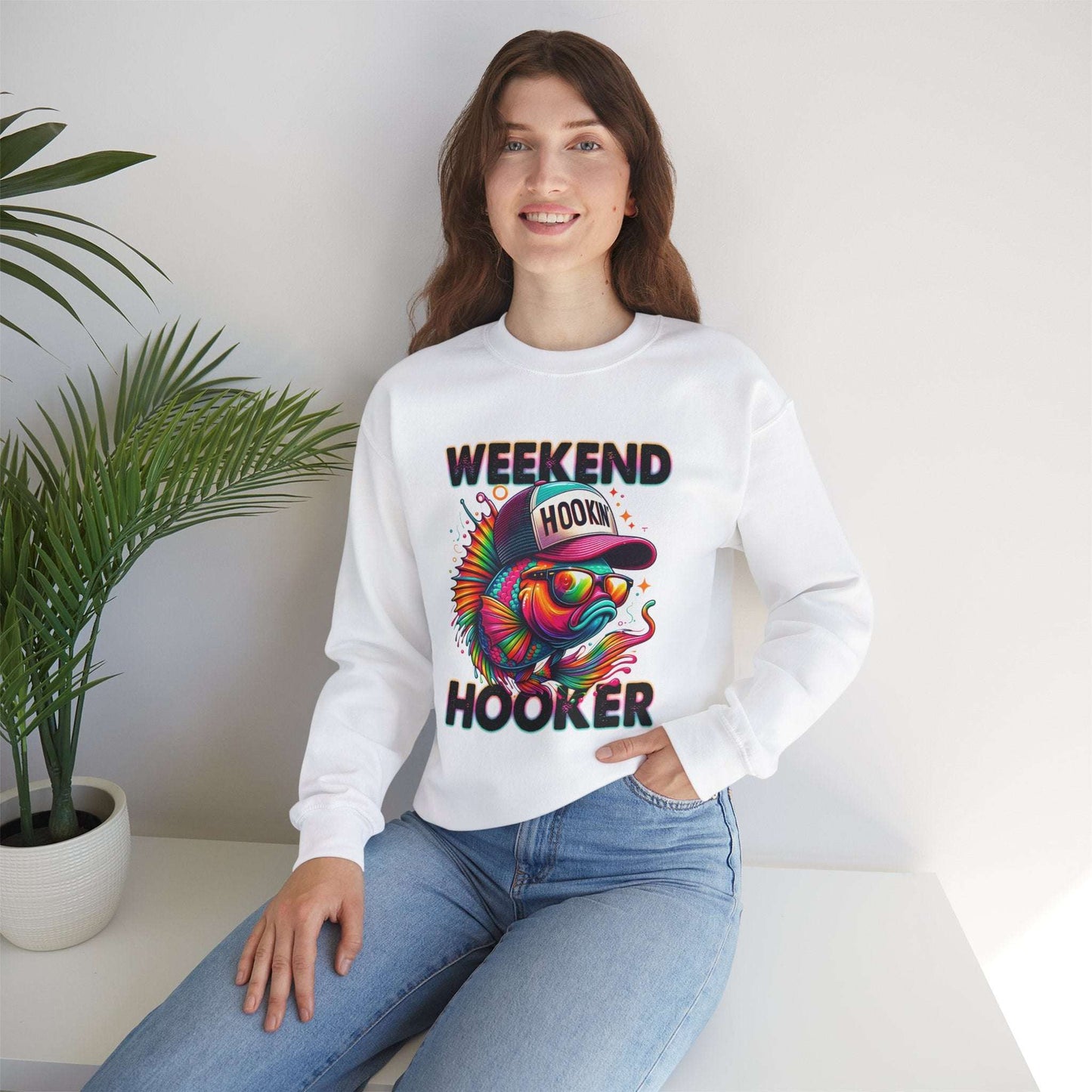 Weekend Hooker Graphic Crewneck Sweatshirt | Fun Unisex Sweatshirt for Fishing Enthusiasts