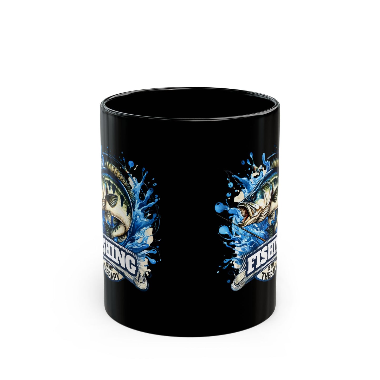 Fishing Therapy Mug - Black 11oz & 15oz Coffee Cup for Anglers