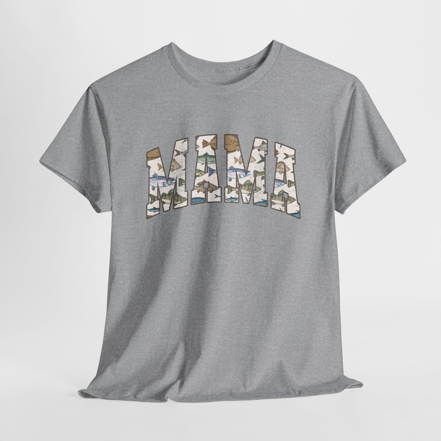 MAMA Fishing Distressed Design - Cool Unisex Heavy Cotton Tee with Casual Comfort for Every Occasion