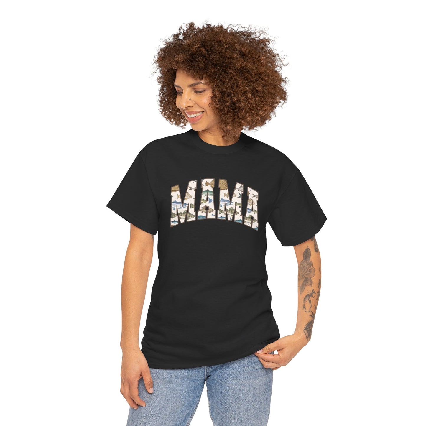 MAMA Fishing Design - Perfect for Everyday Wear & Gifts - Casual Unisex Heavy Cotton Tee with Camo