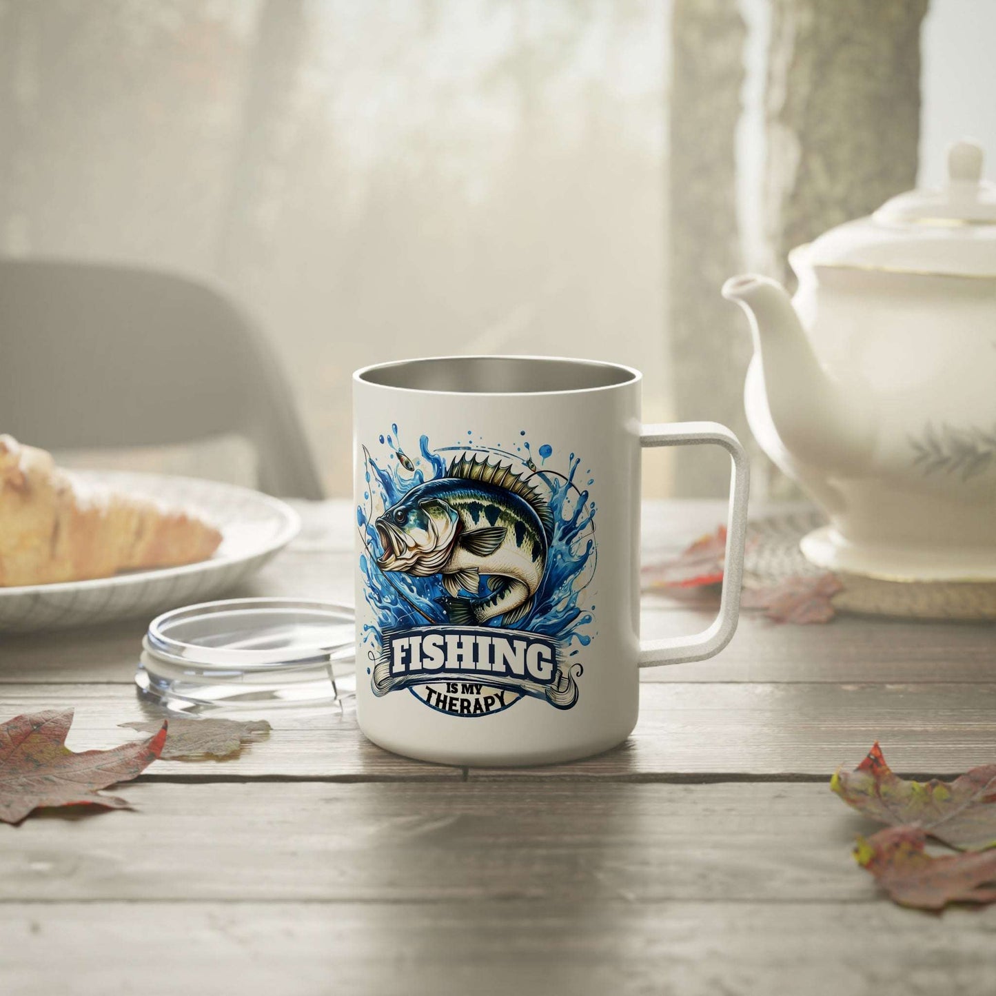 Fishing Enthusiast Insulated Coffee Mug - 10oz with Aquatic Design