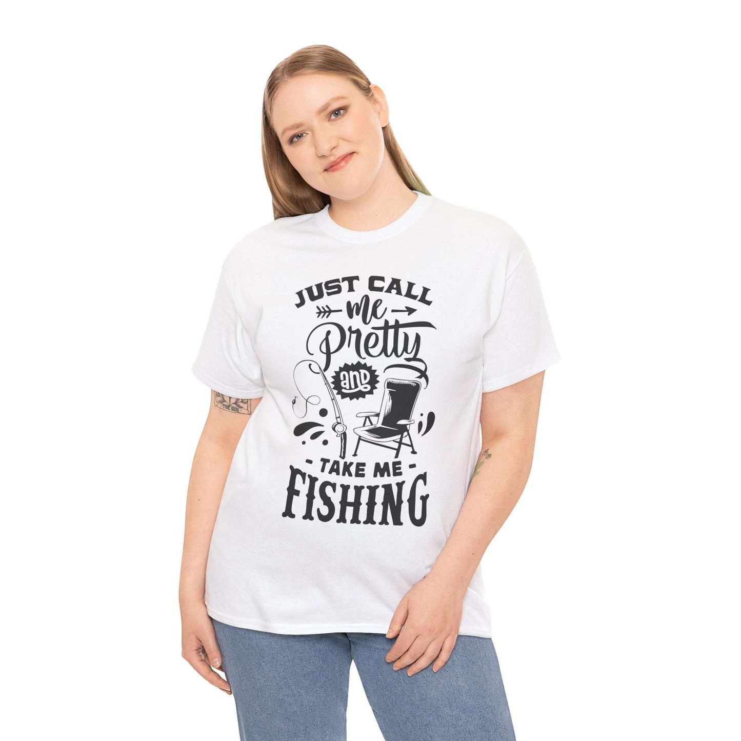 Just Call Me Pretty Fishing Tee - Unisex Heavy Cotton Shirt for Outdoor Enthusiasts