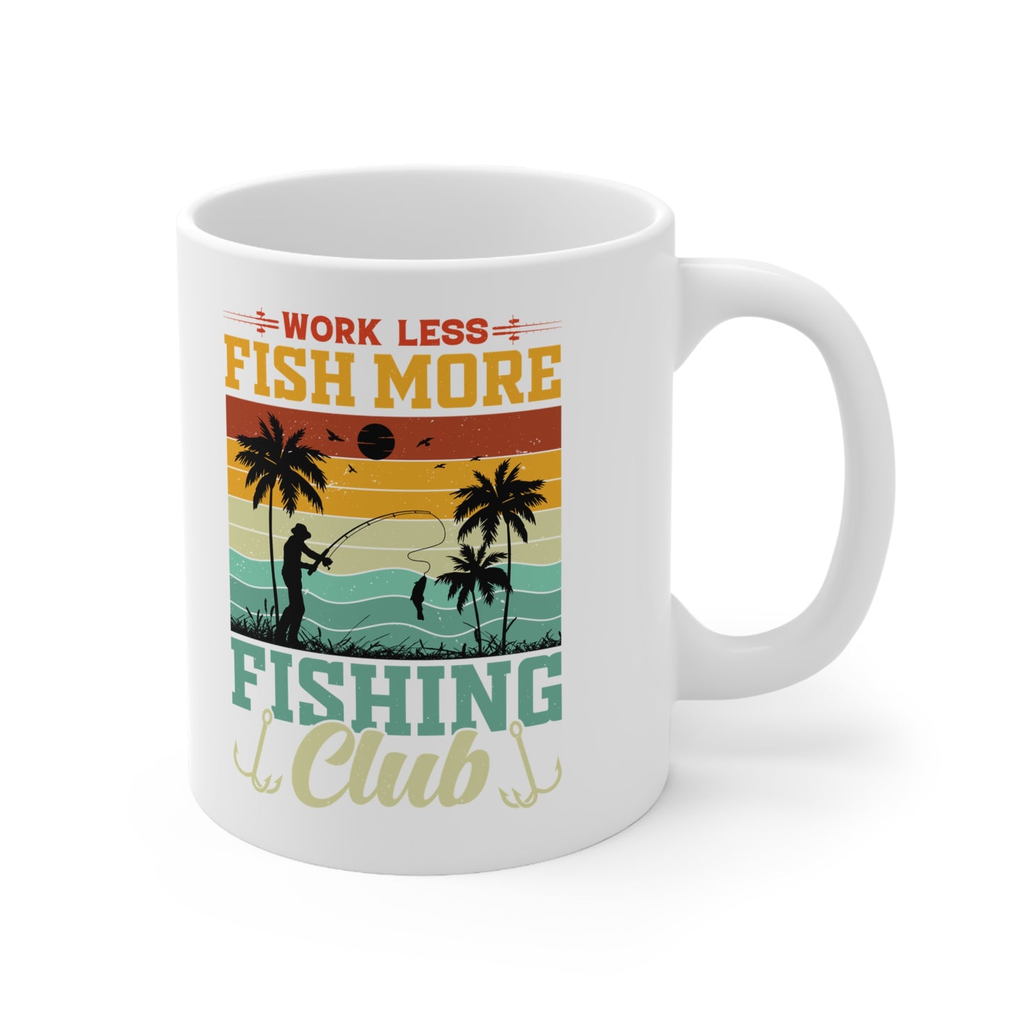 Fishing Club Mug - Work Less, Fish More Ceramic Coffee Cup for Anglers