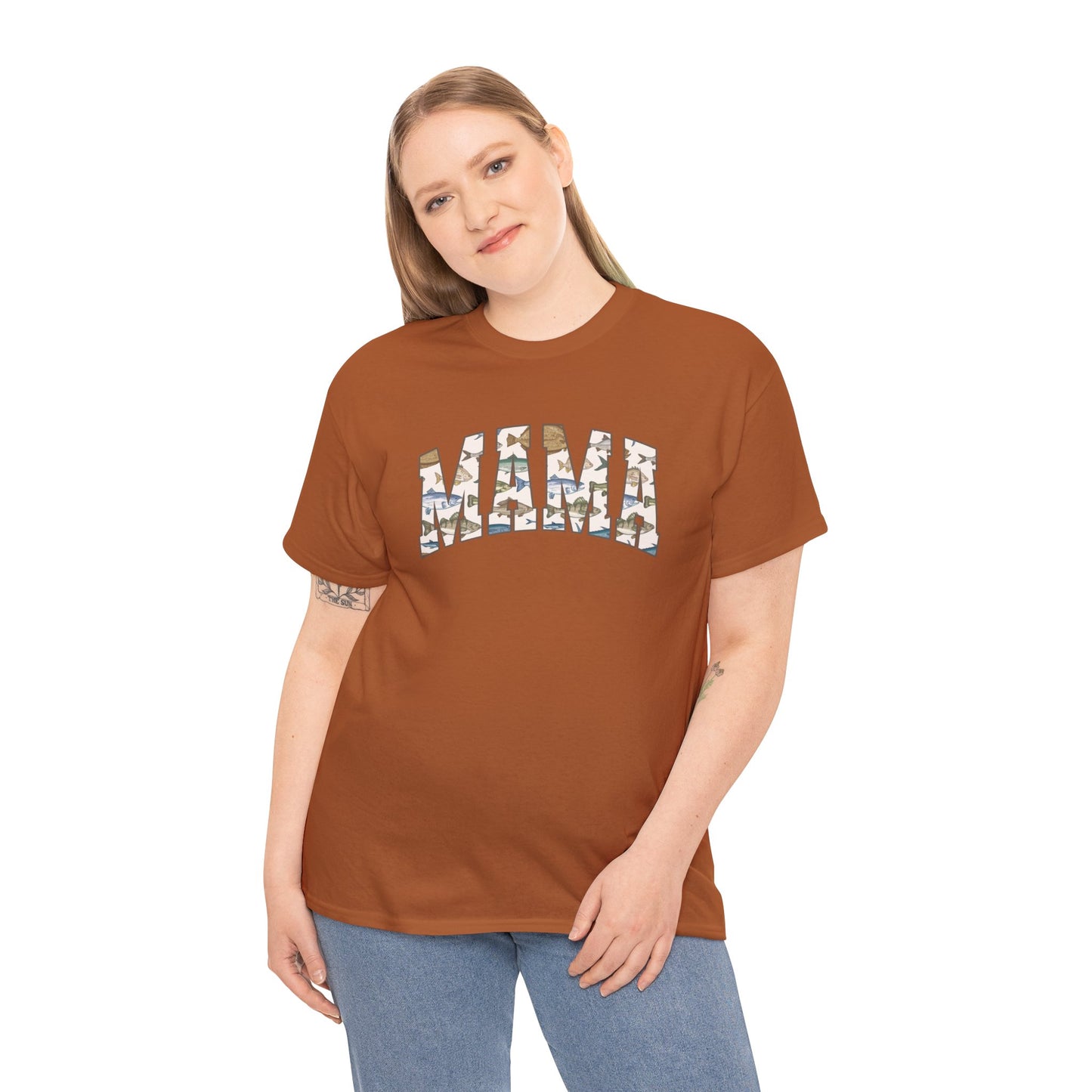 MAMA Fishing Design - Perfect for Everyday Wear & Gifts - Casual Unisex Heavy Cotton Tee with Camo