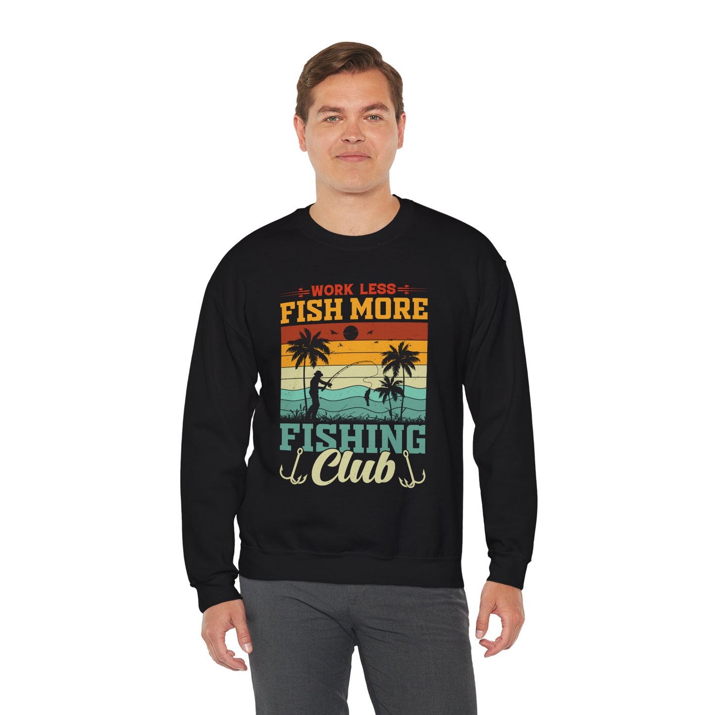 Fishing Club Crewneck Sweatshirt - Work Less Fish More Design