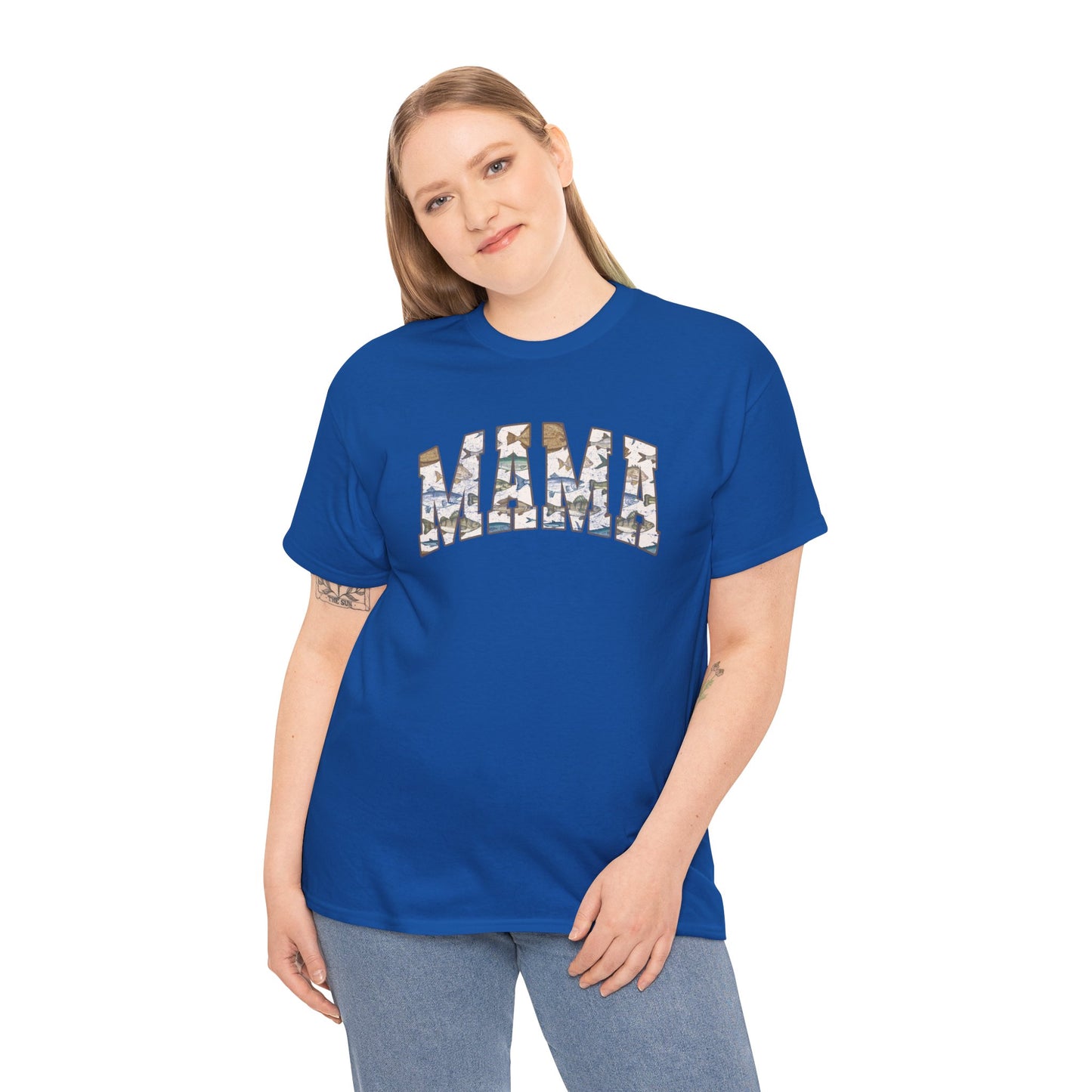 MAMA Fishing Distressed Design - Cool Unisex Heavy Cotton Tee with Casual Comfort for Every Occasion