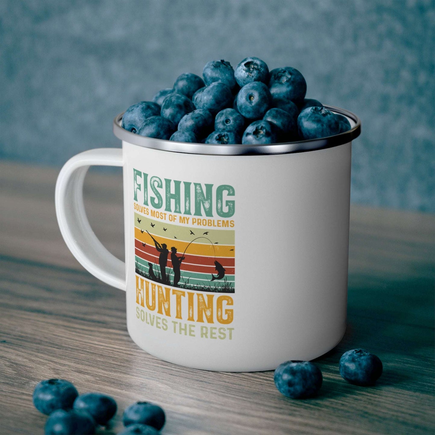 Fishing & Hunting Enamel Camping Mug - Perfect for Outdoors Enthusiasts
