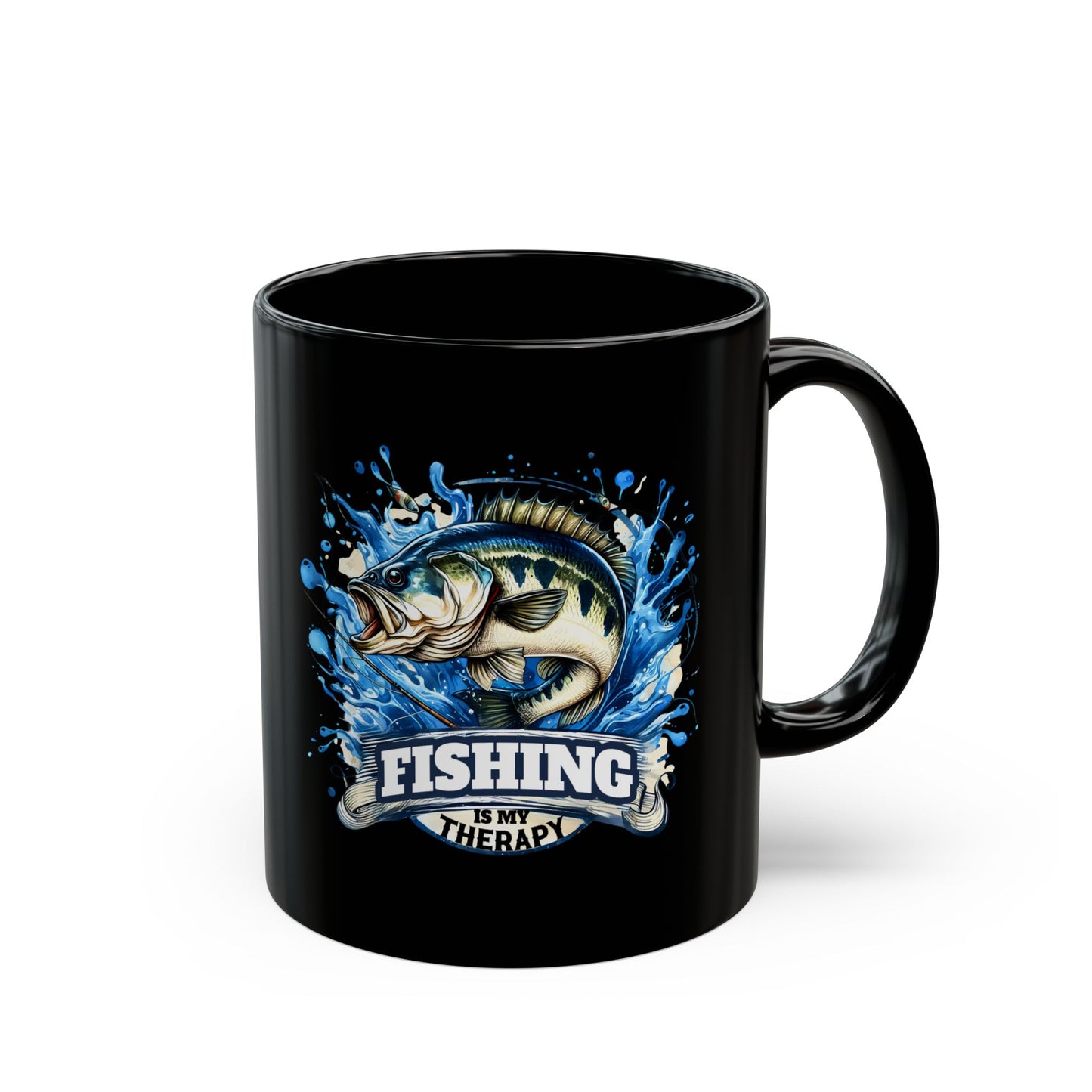 Fishing Therapy Mug - Black 11oz & 15oz Coffee Cup for Anglers
