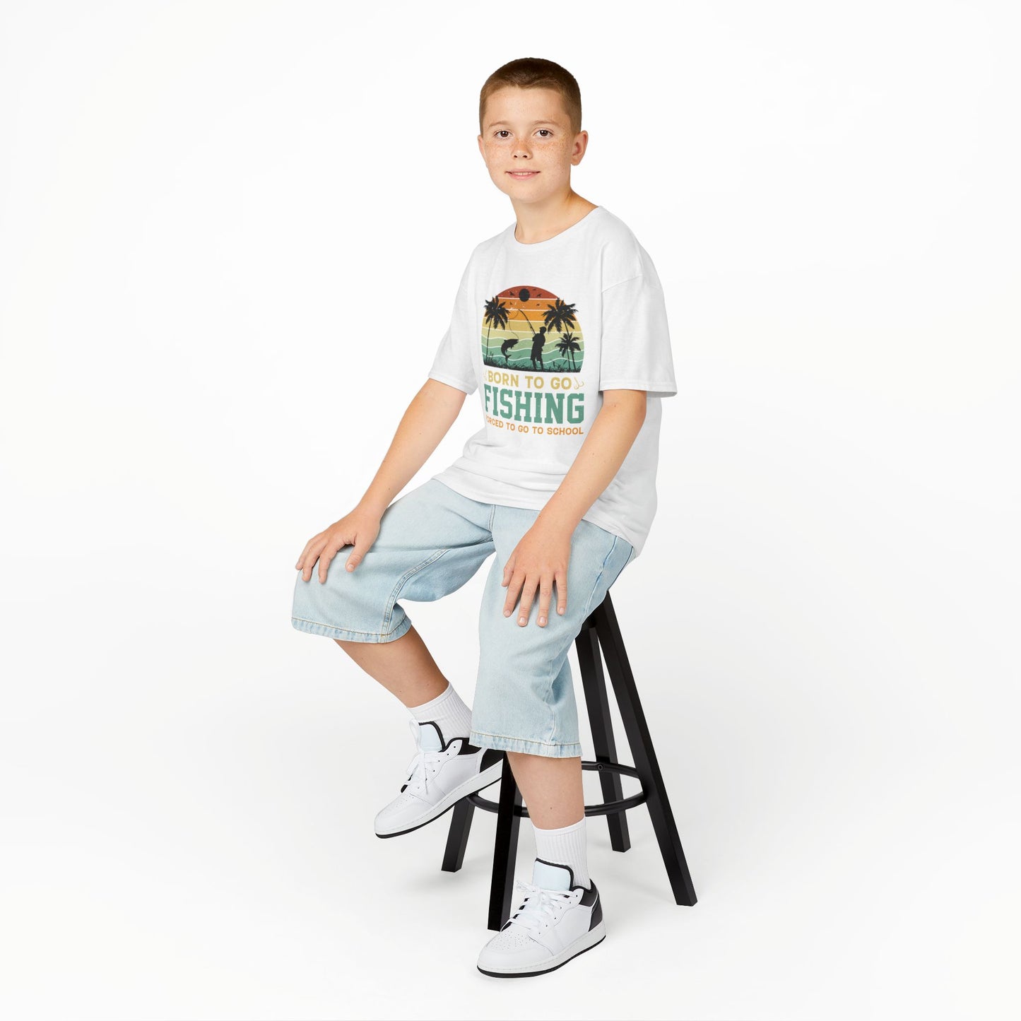 Kids Fishing Tee - Born to Go Fishing Forced to Go to School