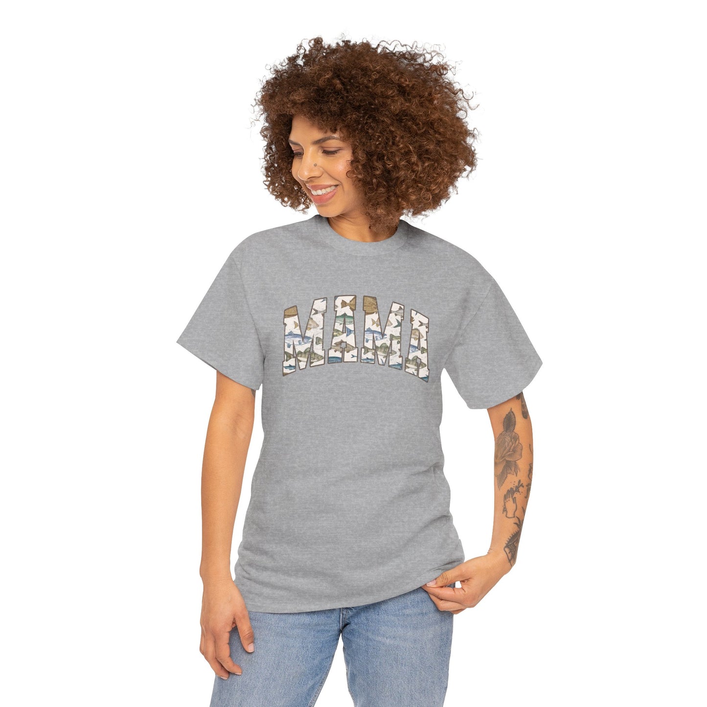 MAMA Fishing Distressed Design - Cool Unisex Heavy Cotton Tee with Casual Comfort for Every Occasion