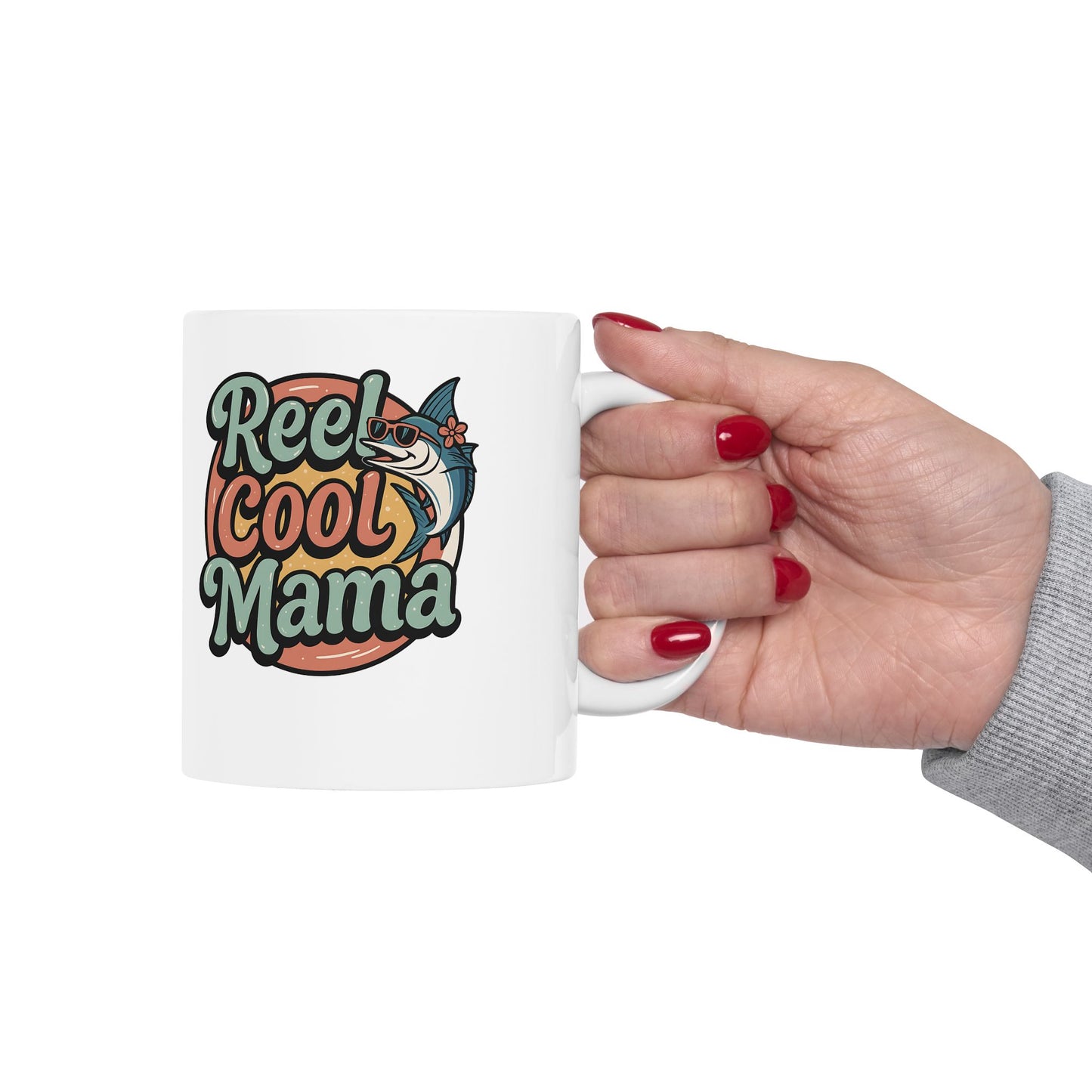 Reel Cool Mama Ceramic Mug – Fun Fishing Gift for Moms, 11oz & 15oz Sizes