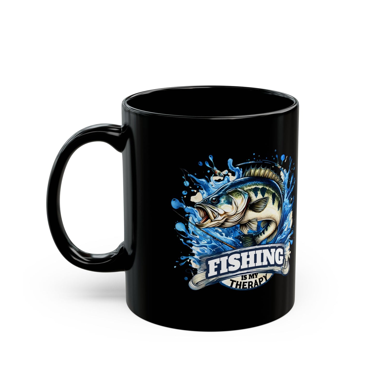 Fishing Therapy Mug - Black 11oz & 15oz Coffee Cup for Anglers