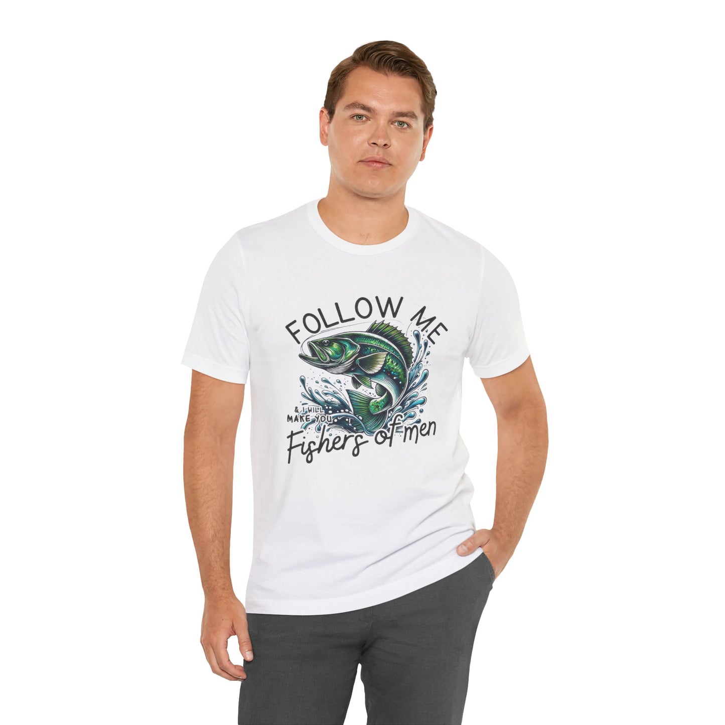 Fishing Enthusiast Tee - 'Follow Me Fishers of Men' Short Sleeve Unisex Jersey Shirt
