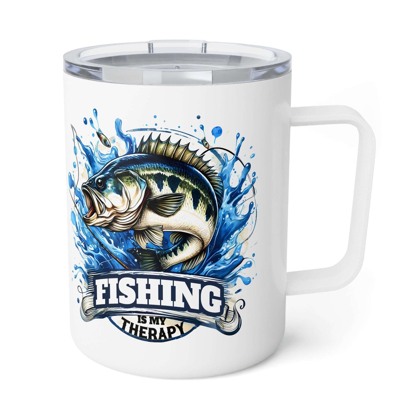 Fishing Enthusiast Insulated Coffee Mug - 10oz with Aquatic Design