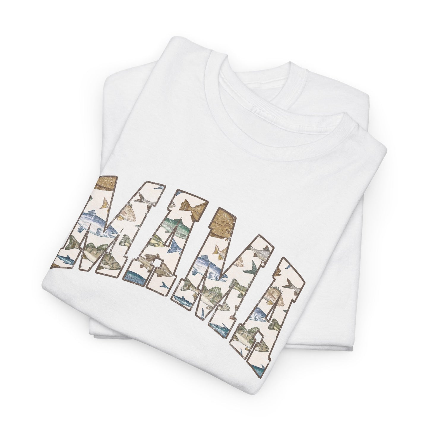 MAMA Fishing Distressed Design - Cool Unisex Heavy Cotton Tee with Casual Comfort for Every Occasion