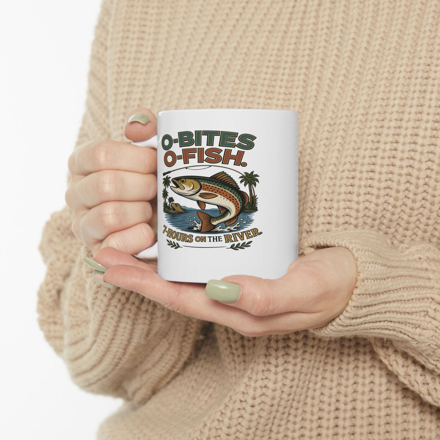 OO7 O-Fish, O-Bites, 7-Hours on the River, Fishing Themed Ceramic Mug - Perfect Gift for Anglers & Nature Lovers