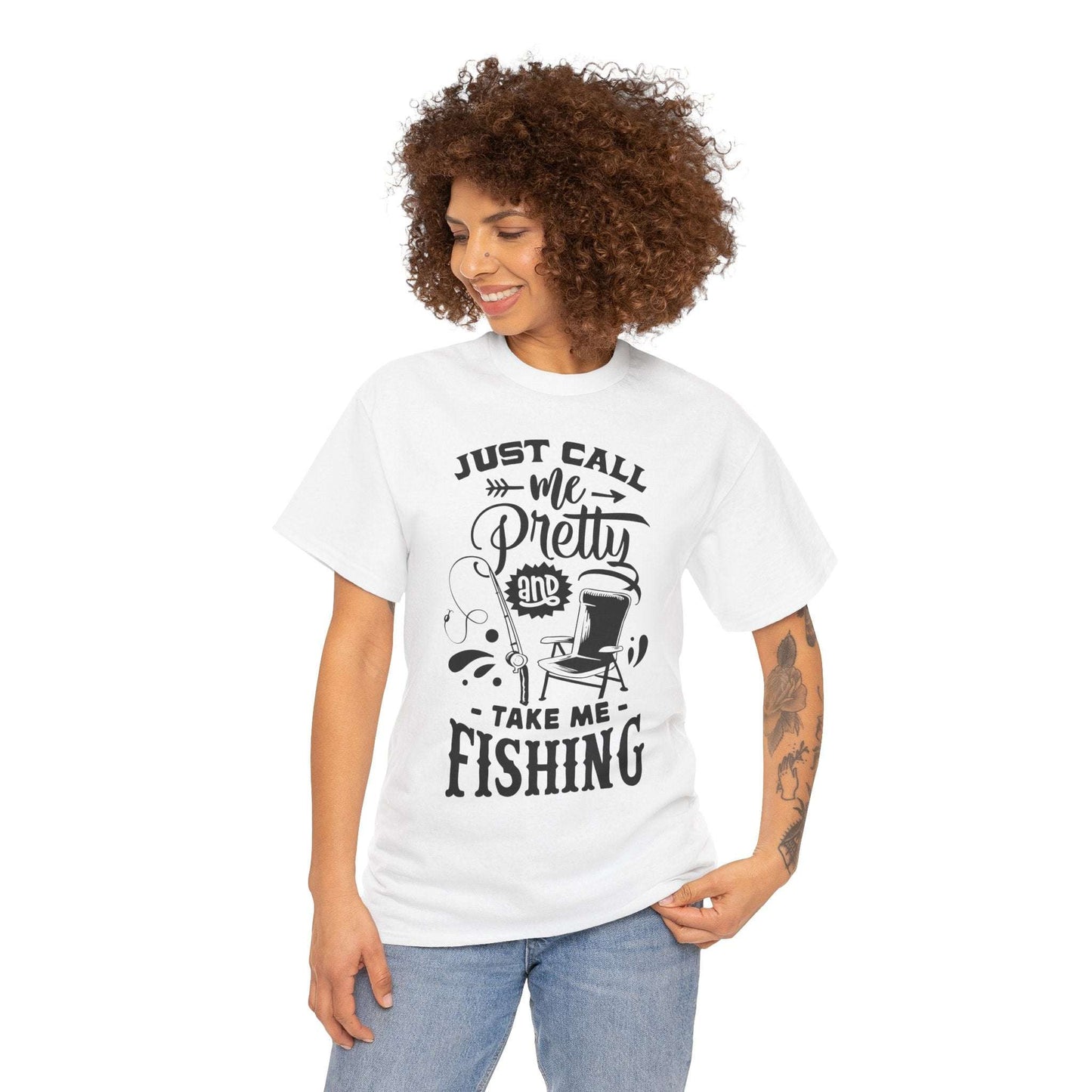 Just Call Me Pretty Fishing Tee - Unisex Heavy Cotton Shirt for Outdoor Enthusiasts