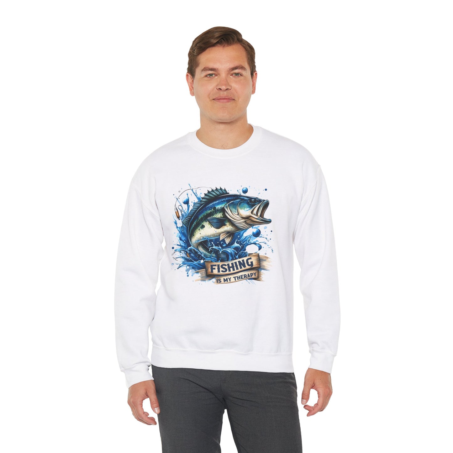 Fishing Therapy Crewneck Sweatshirt - Perfect for Anglers & Fish Lovers