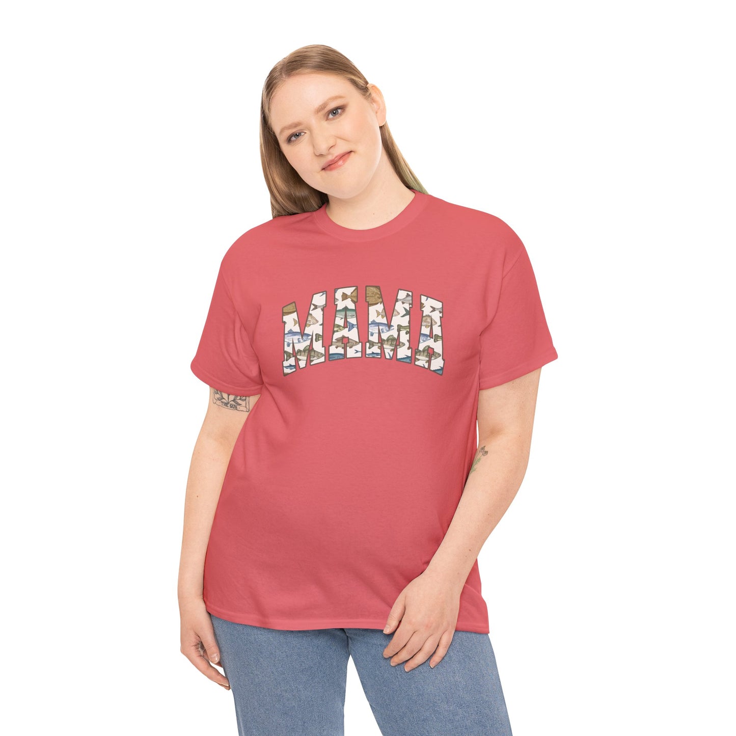MAMA Fishing Design - Perfect for Everyday Wear & Gifts - Casual Unisex Heavy Cotton Tee with Camo