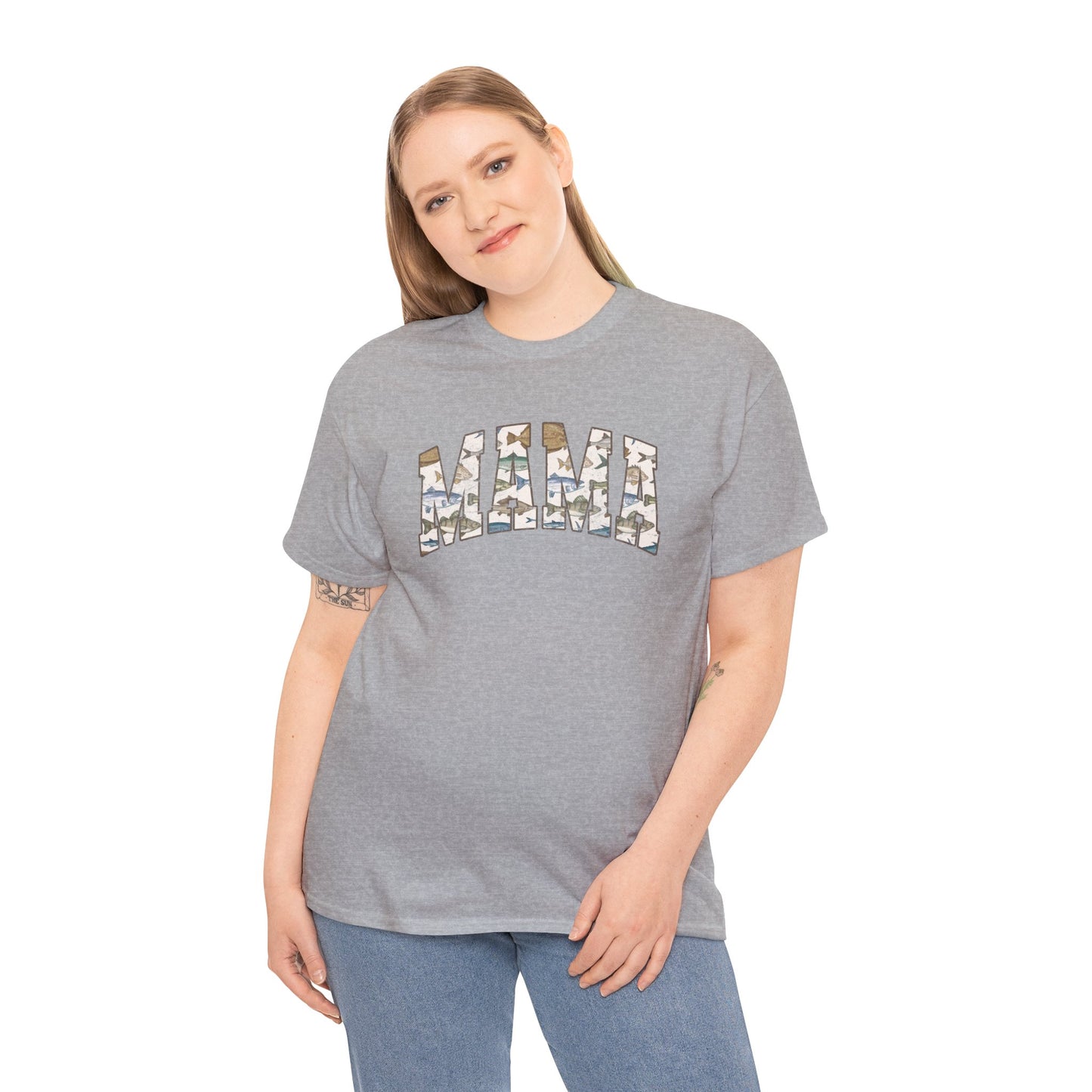 MAMA Fishing Distressed Design - Cool Unisex Heavy Cotton Tee with Casual Comfort for Every Occasion
