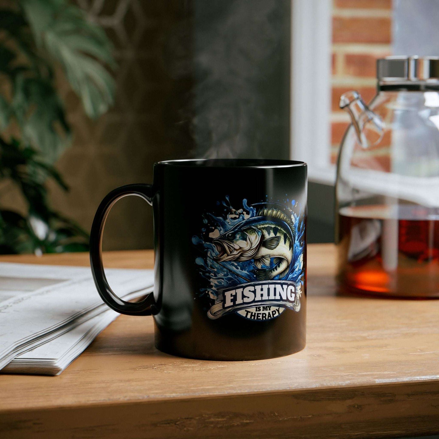 Fishing Therapy Mug - Black 11oz & 15oz Coffee Cup for Anglers
