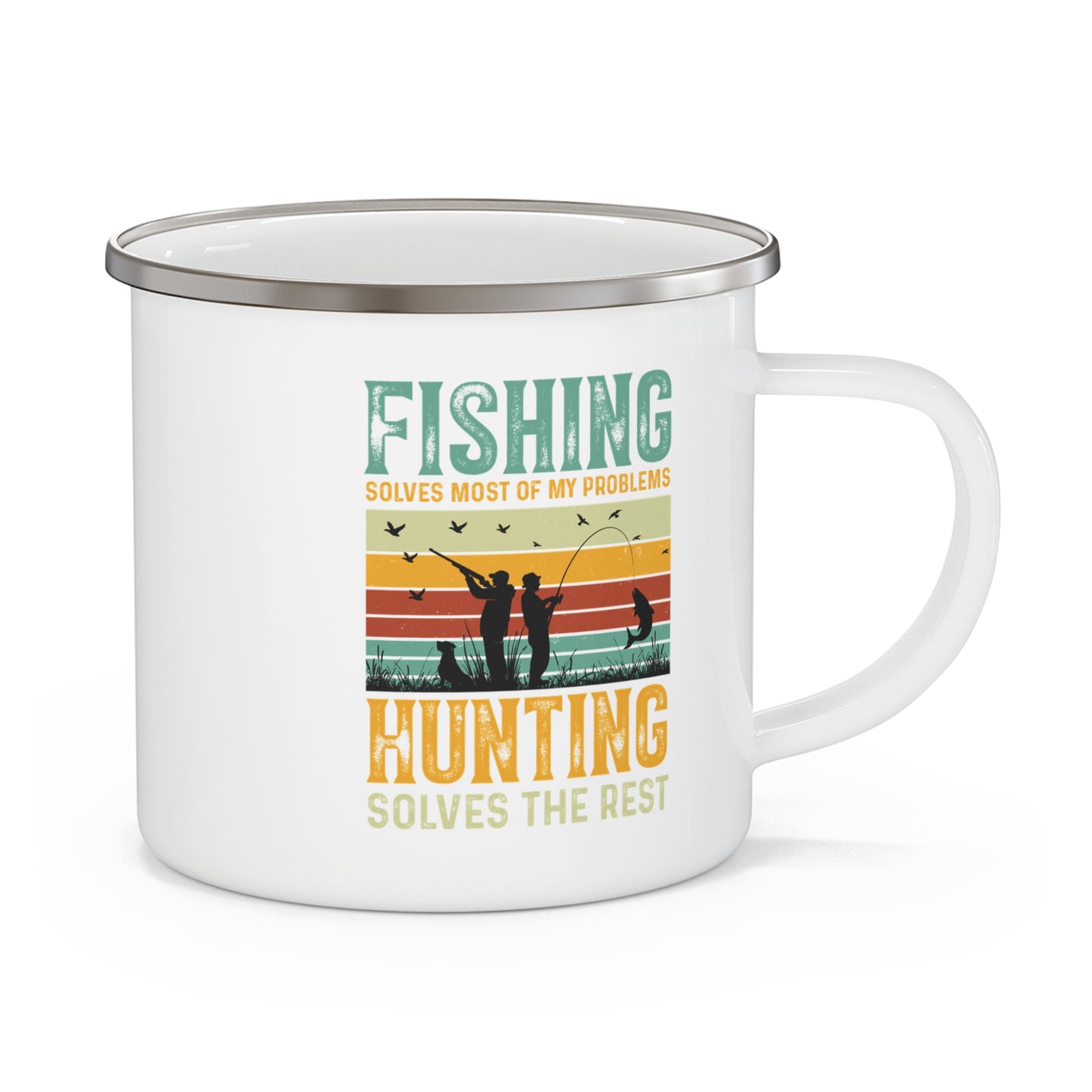 Fishing & Hunting Enamel Camping Mug - Perfect for Outdoors Enthusiasts