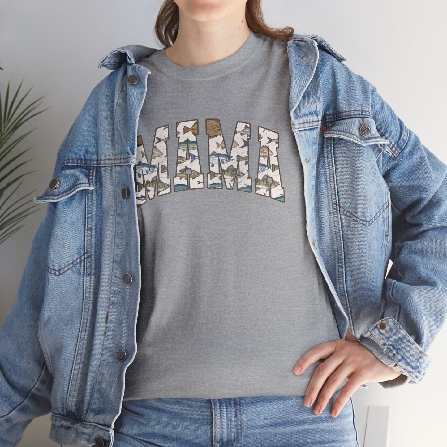 MAMA Fishing Distressed Design - Cool Unisex Heavy Cotton Tee with Casual Comfort for Every Occasion