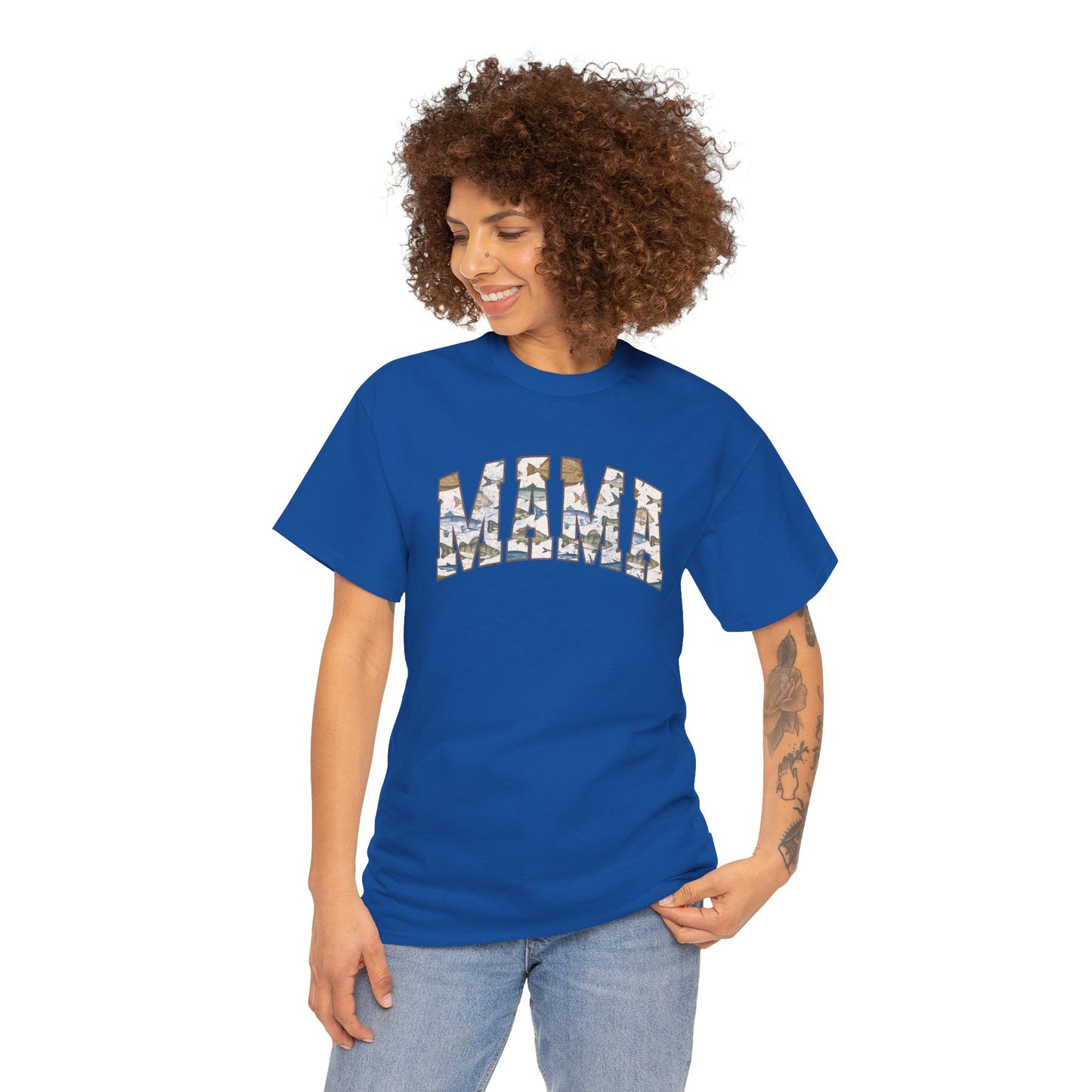 MAMA Fishing Distressed Design - Cool Unisex Heavy Cotton Tee with Casual Comfort for Every Occasion