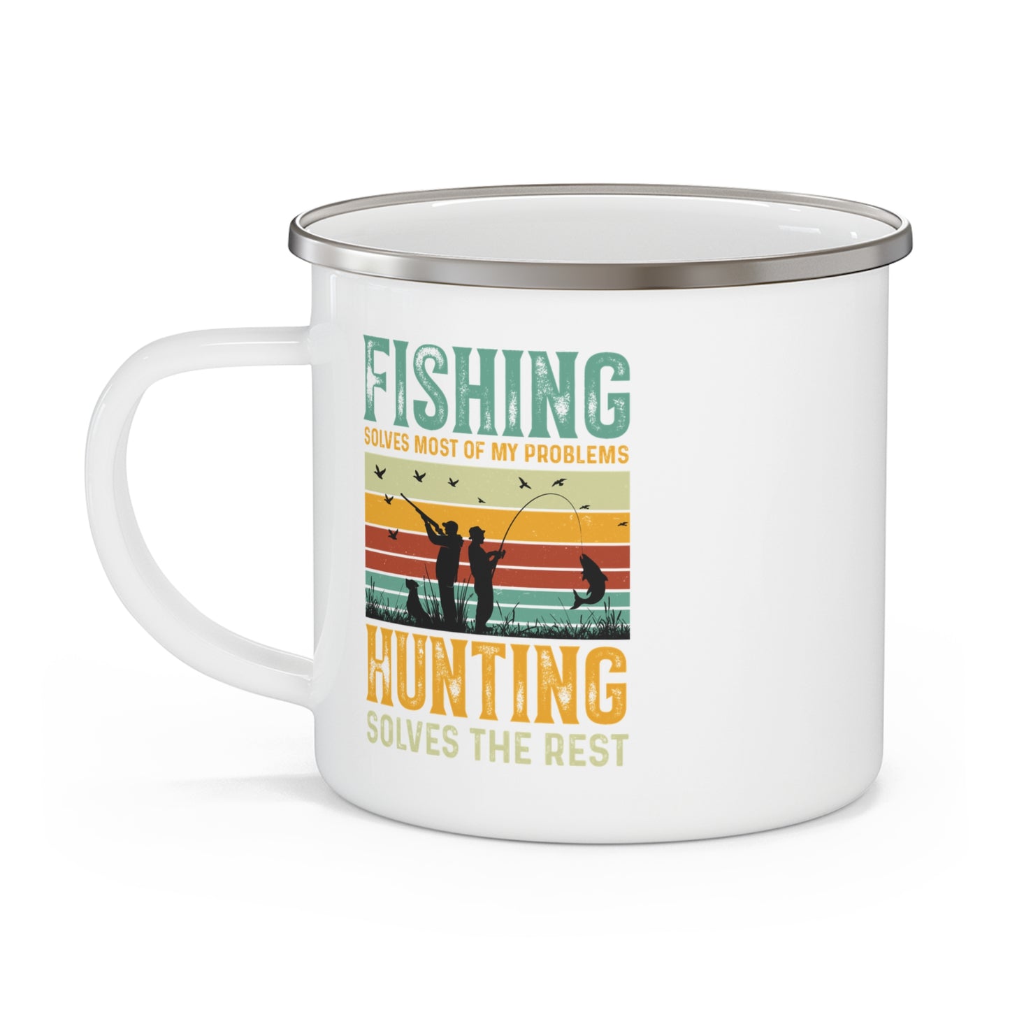 Fishing & Hunting Enamel Camping Mug - Perfect for Outdoors Enthusiasts