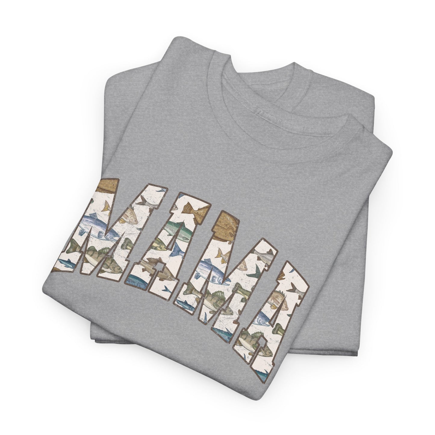 MAMA Fishing Distressed Design - Cool Unisex Heavy Cotton Tee with Casual Comfort for Every Occasion