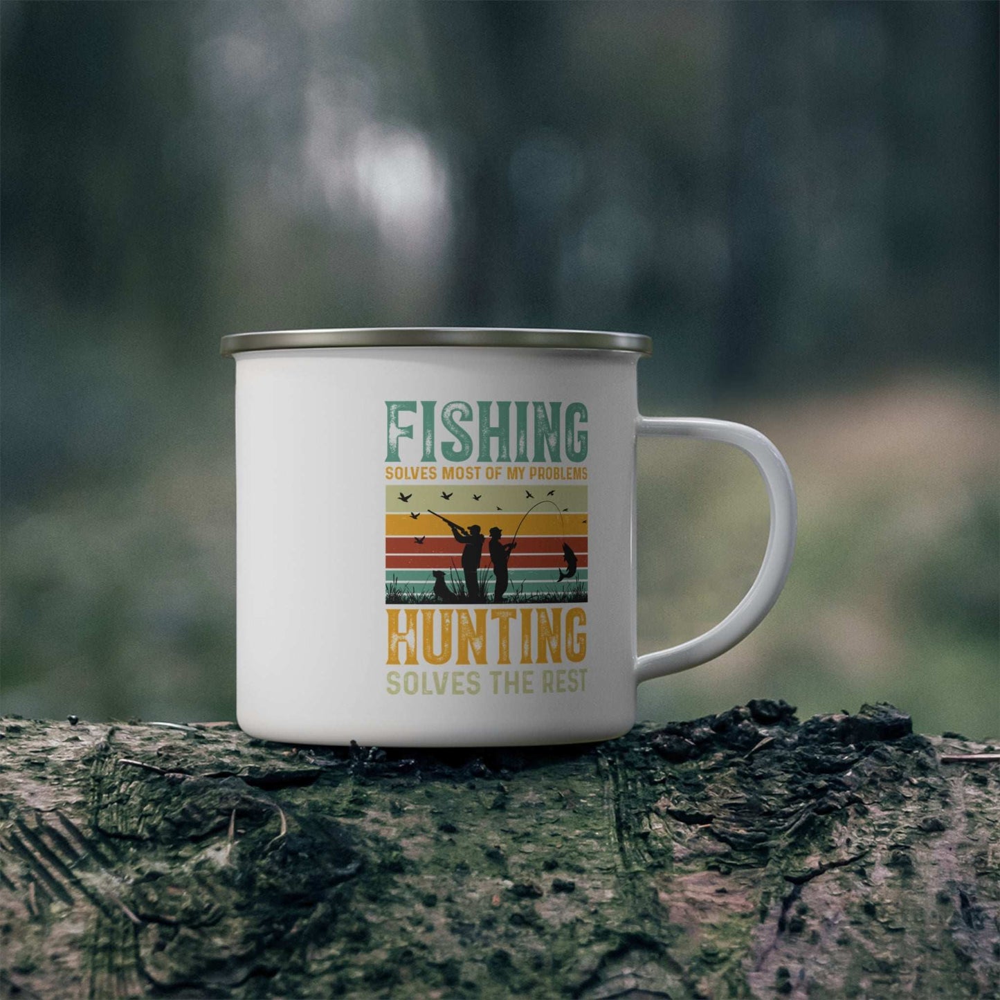 Fishing & Hunting Enamel Camping Mug - Perfect for Outdoors Enthusiasts