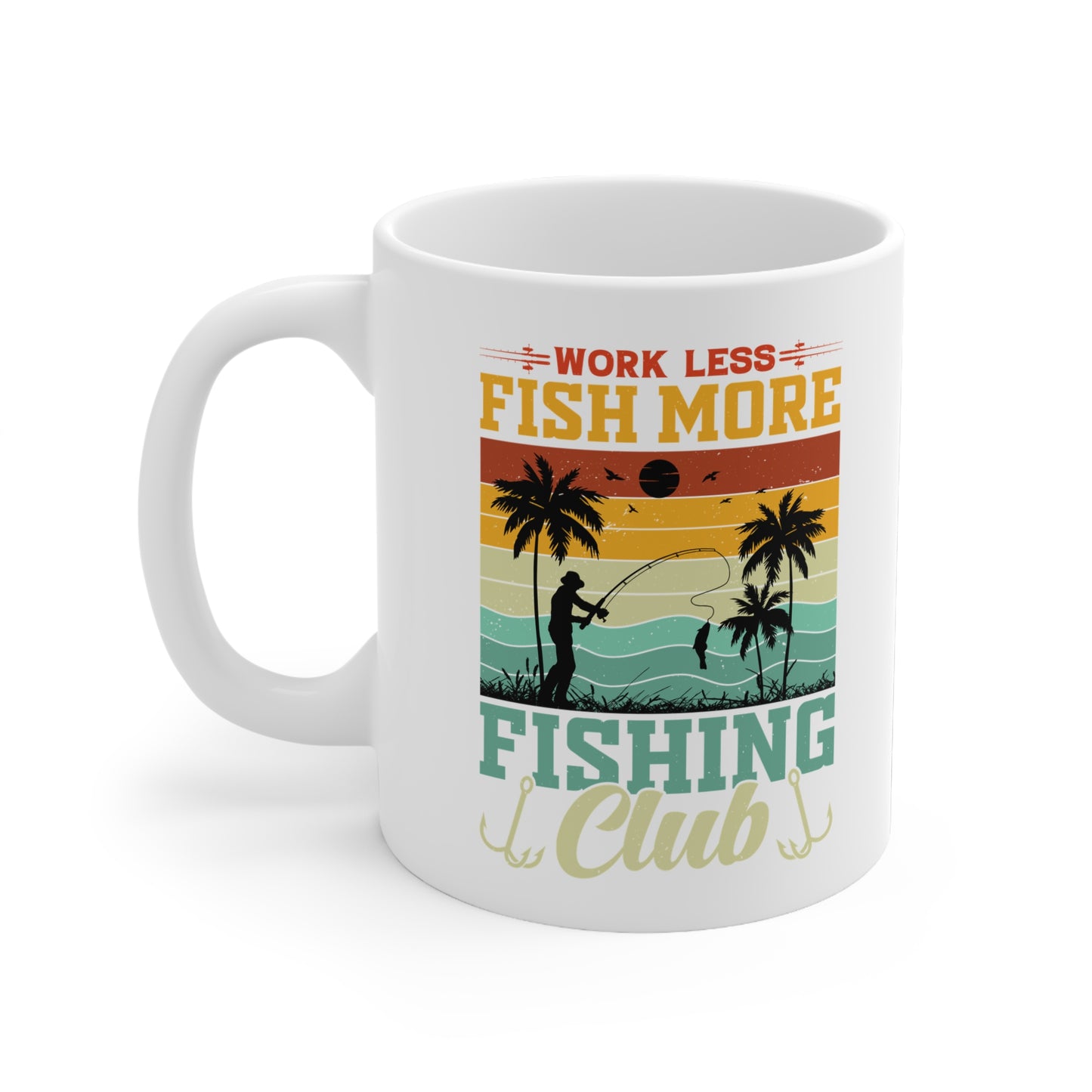 Fishing Club Mug - Work Less, Fish More Ceramic Coffee Cup for Anglers