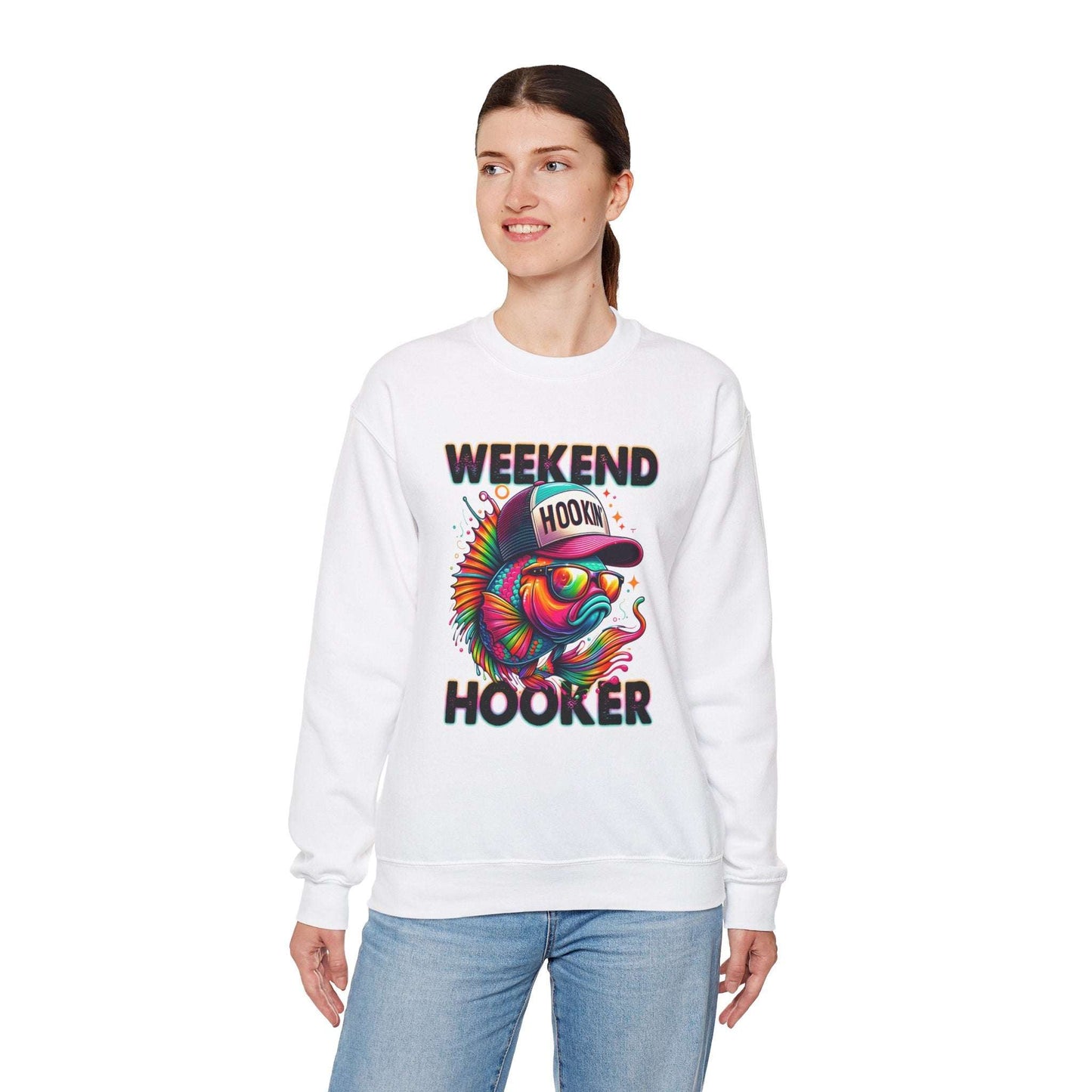 Weekend Hooker Graphic Crewneck Sweatshirt | Fun Unisex Sweatshirt for Fishing Enthusiasts