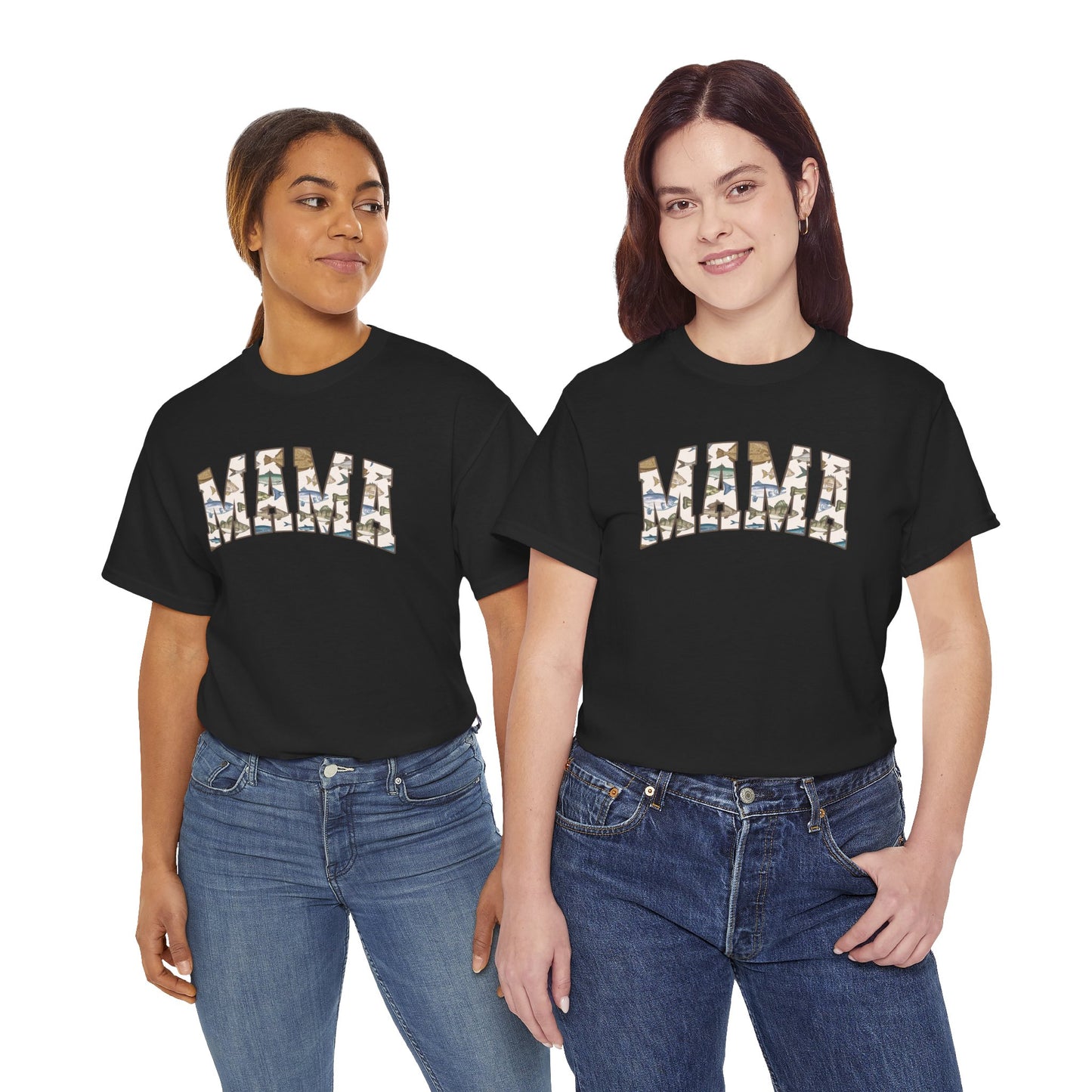 MAMA Fishing Design - Perfect for Everyday Wear & Gifts - Casual Unisex Heavy Cotton Tee with Camo