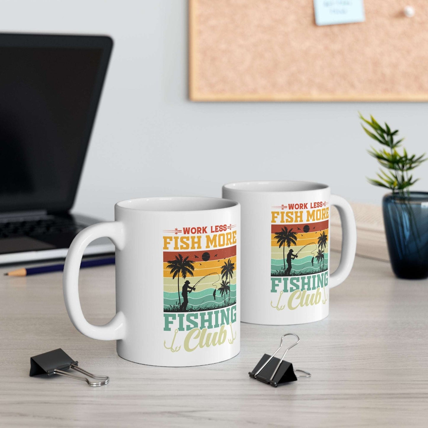 Fishing Club Mug - Work Less, Fish More Ceramic Coffee Cup for Anglers