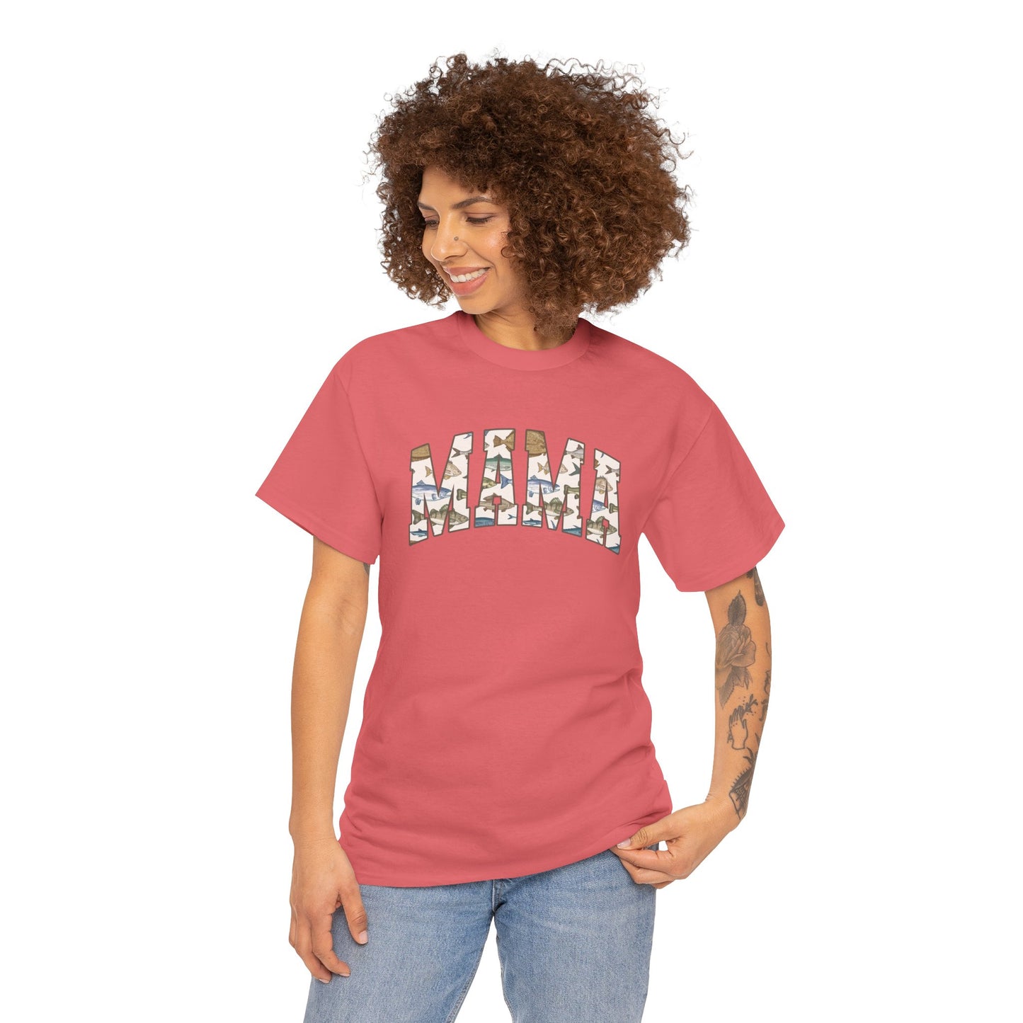 MAMA Fishing Design - Perfect for Everyday Wear & Gifts - Casual Unisex Heavy Cotton Tee with Camo