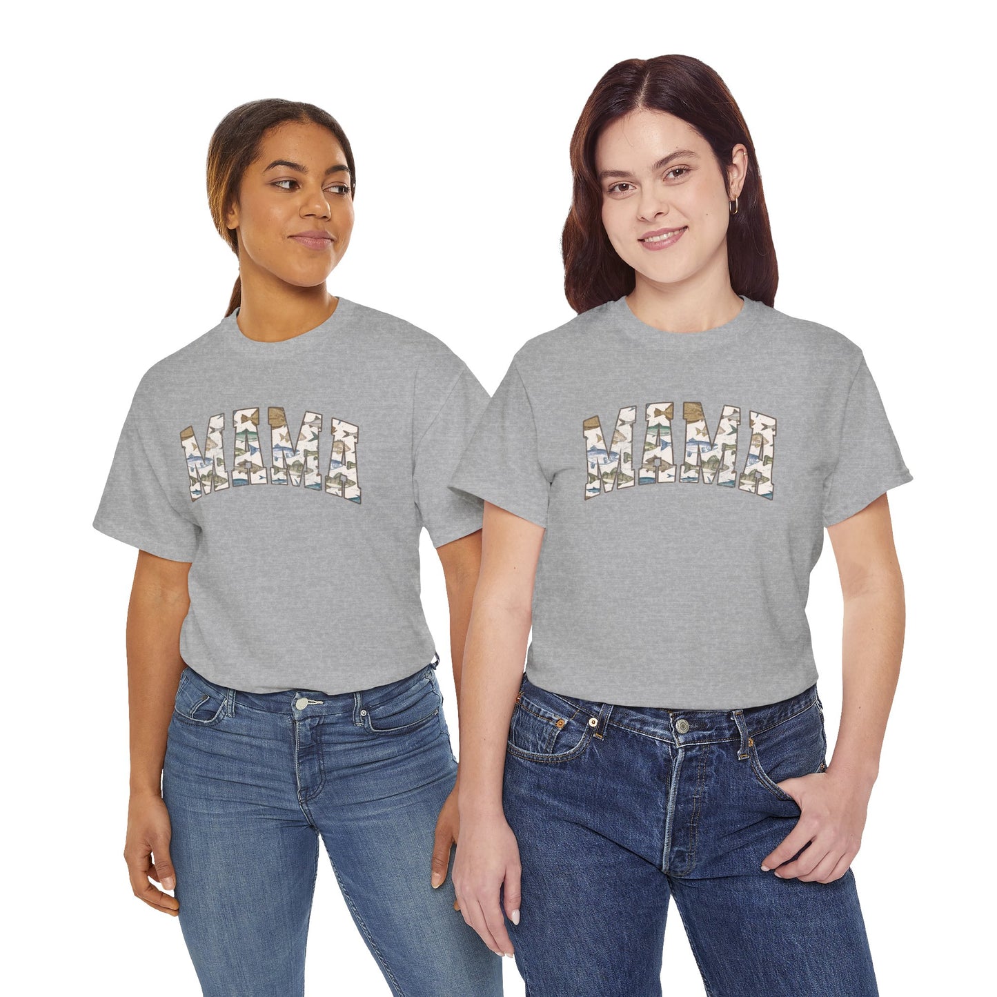 MAMA Fishing Distressed Design - Cool Unisex Heavy Cotton Tee with Casual Comfort for Every Occasion