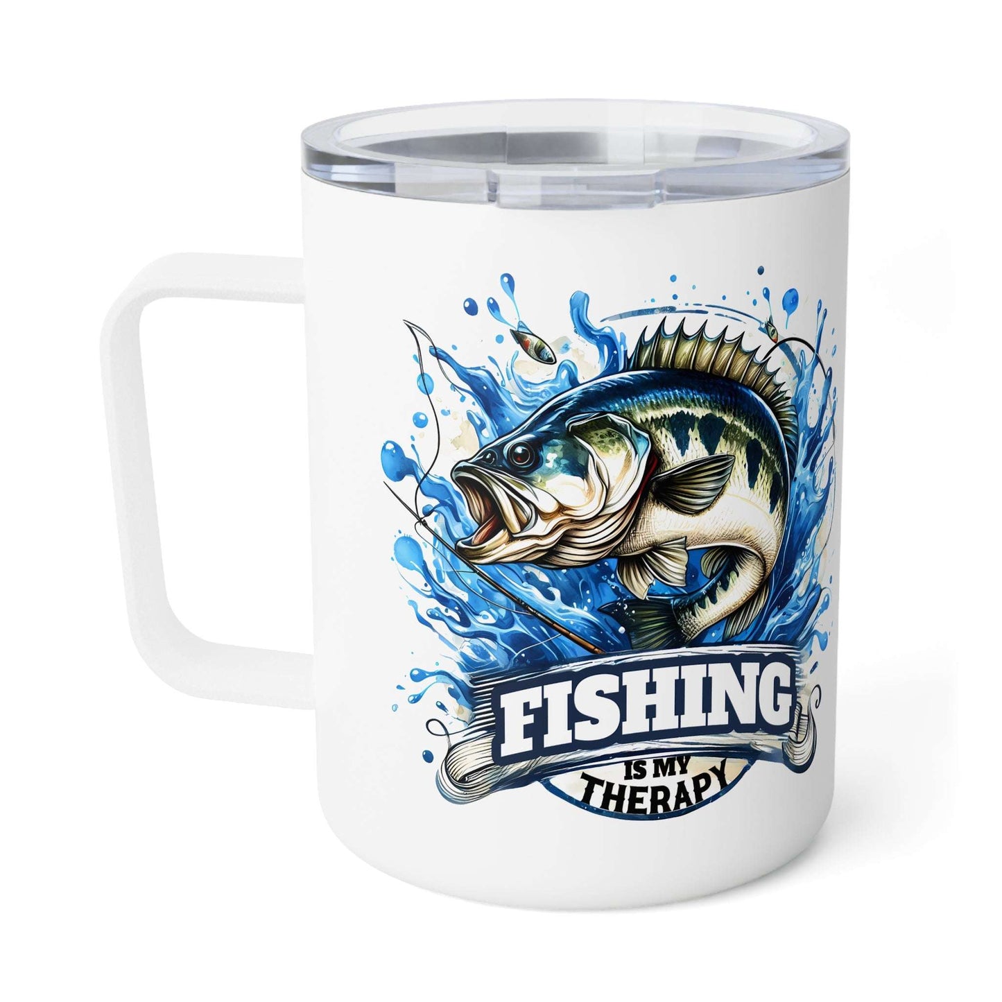 Fishing Enthusiast Insulated Coffee Mug - 10oz with Aquatic Design