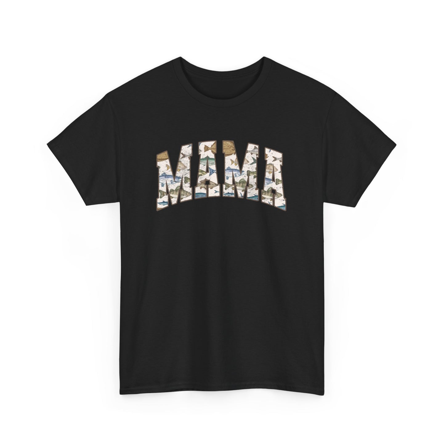 MAMA Fishing Distressed Design - Cool Unisex Heavy Cotton Tee with Casual Comfort for Every Occasion