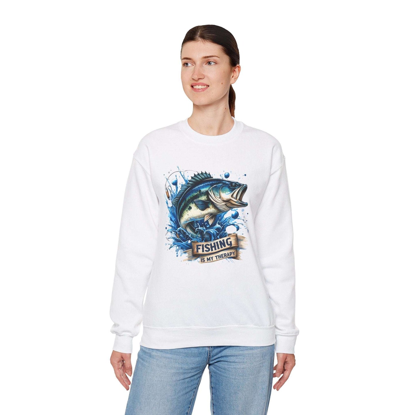 Fishing Therapy Crewneck Sweatshirt - Perfect for Anglers & Fish Lovers