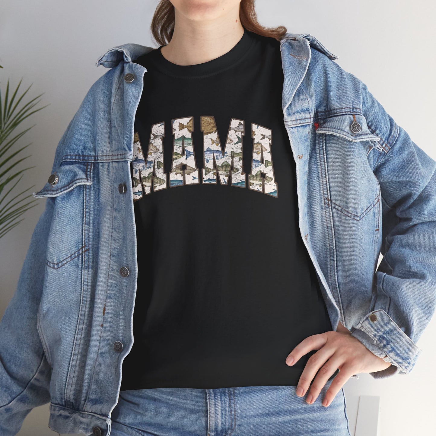 MAMA Fishing Distressed Design - Cool Unisex Heavy Cotton Tee with Casual Comfort for Every Occasion