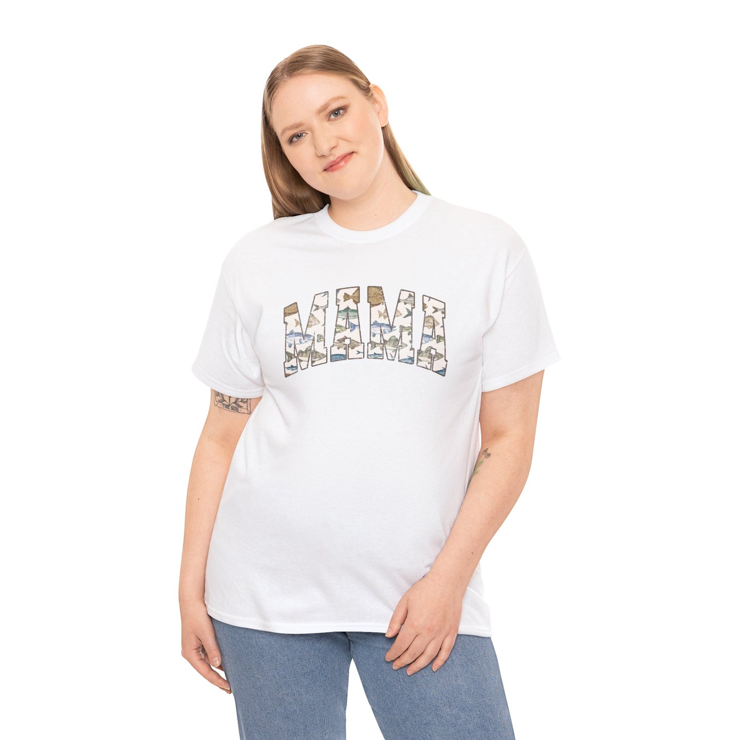 MAMA Fishing Distressed Design - Cool Unisex Heavy Cotton Tee with Casual Comfort for Every Occasion