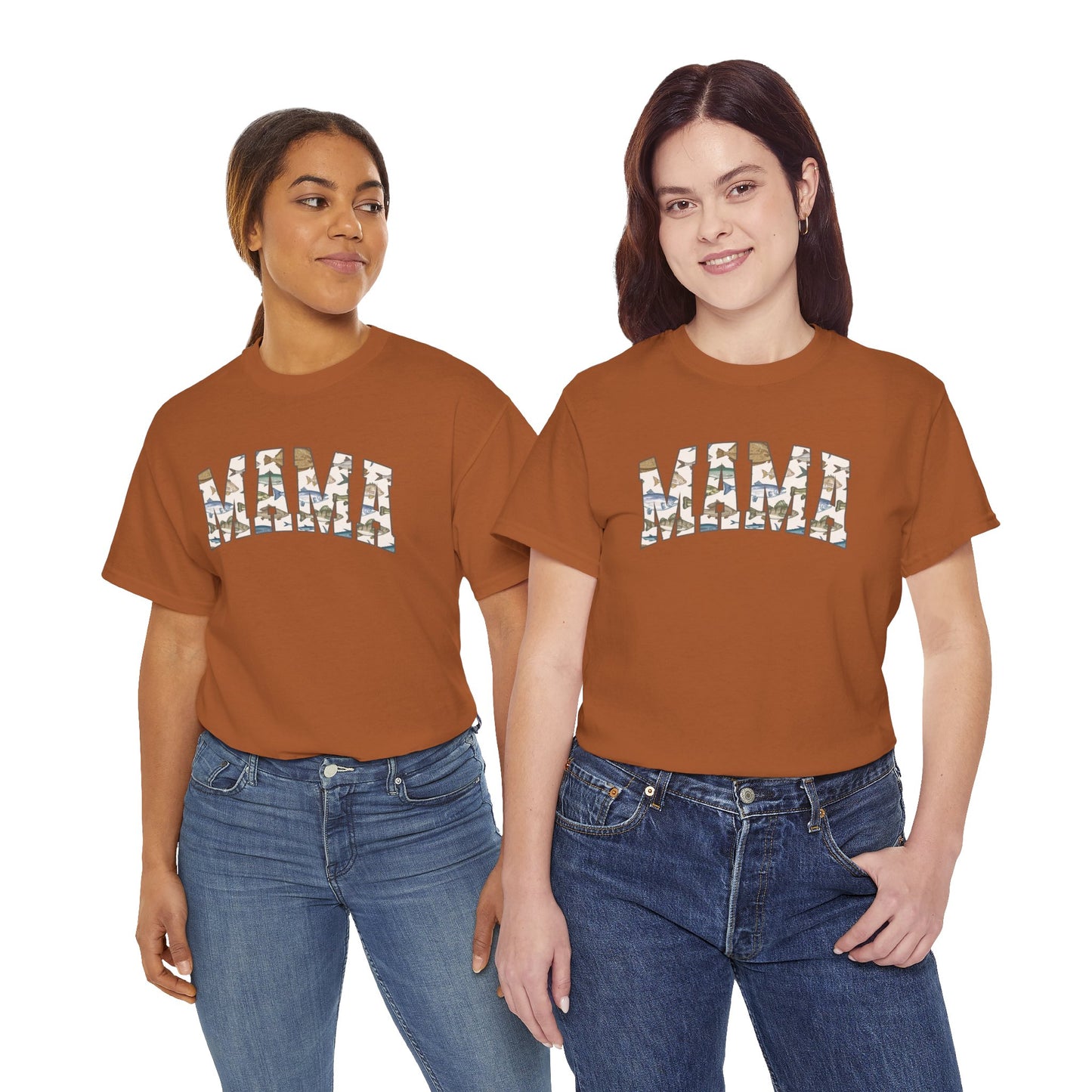 MAMA Fishing Design - Perfect for Everyday Wear & Gifts - Casual Unisex Heavy Cotton Tee with Camo