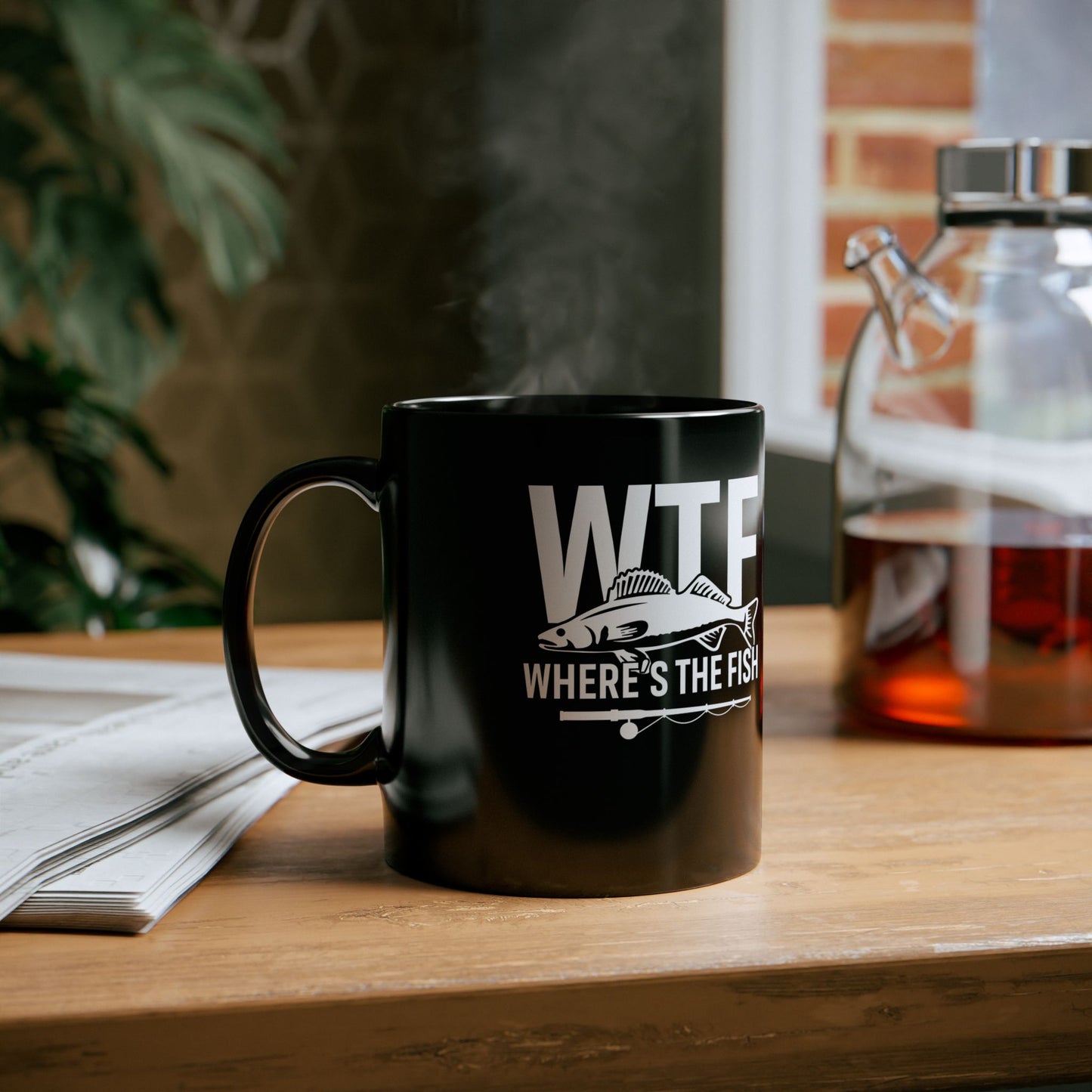 Mug - WTF Where's the Fish - Funny Fishing Gift - 11oz/15oz Black Mug