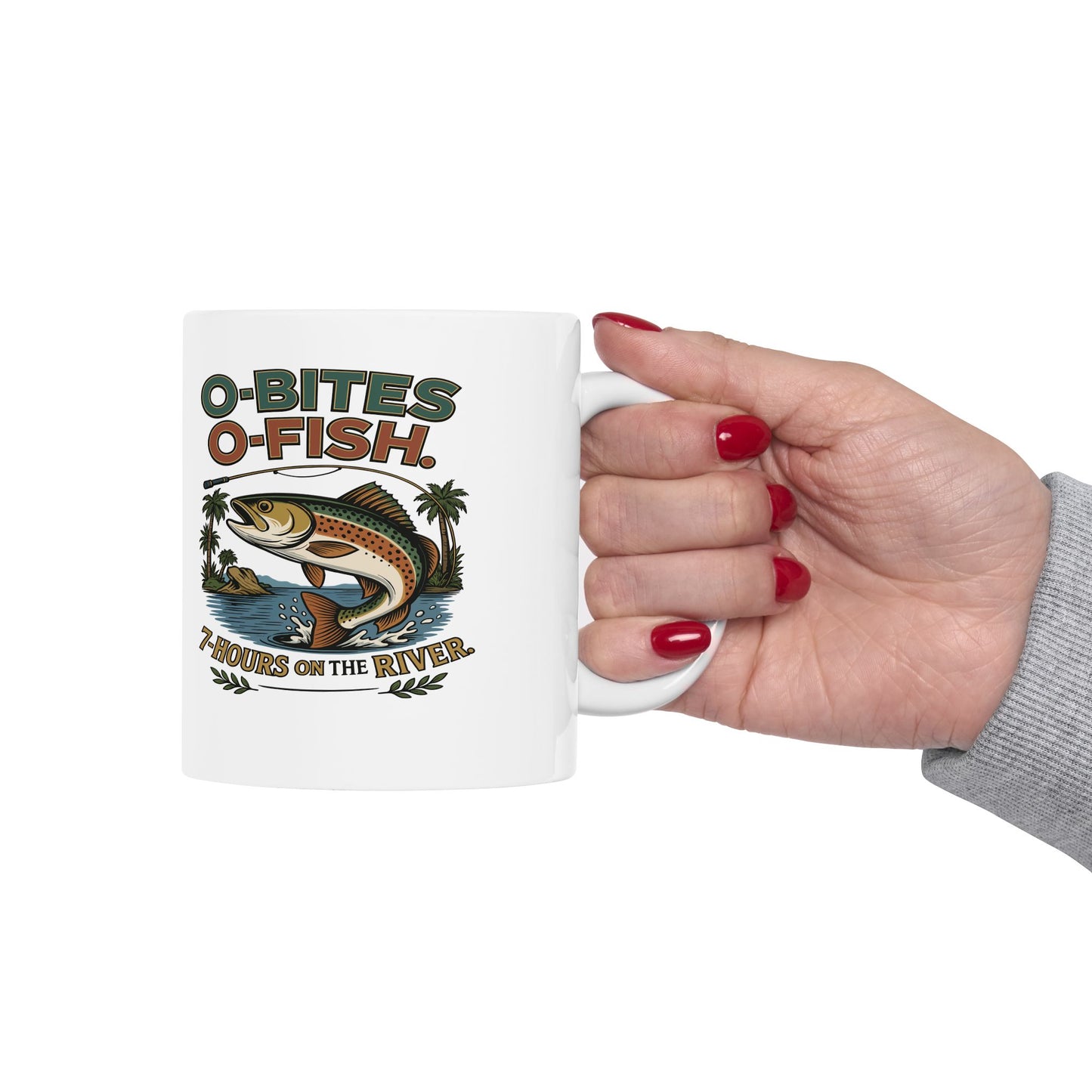 OO7 O-Fish, O-Bites, 7-Hours on the River, Fishing Themed Ceramic Mug - Perfect Gift for Anglers & Nature Lovers