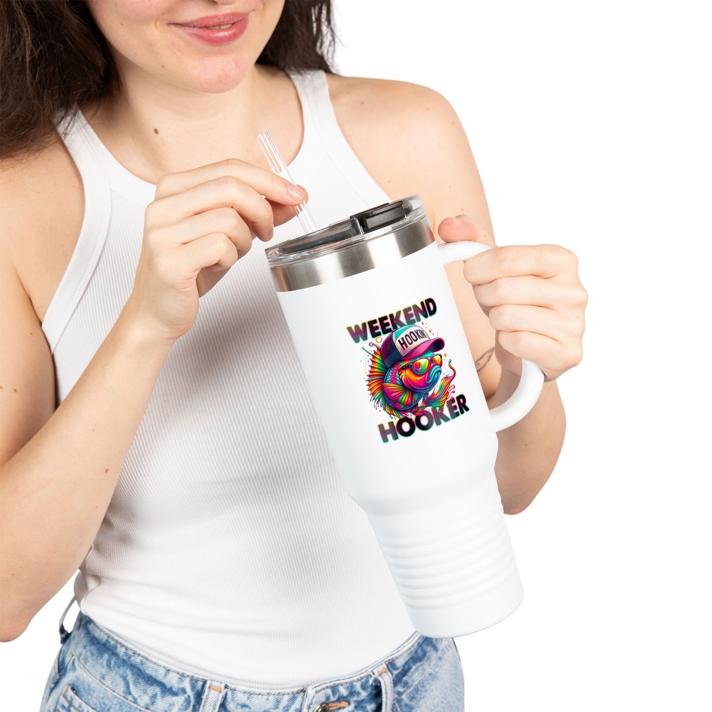 40oz Insulated Travel Mug - Weekend Hooker Fishing Design