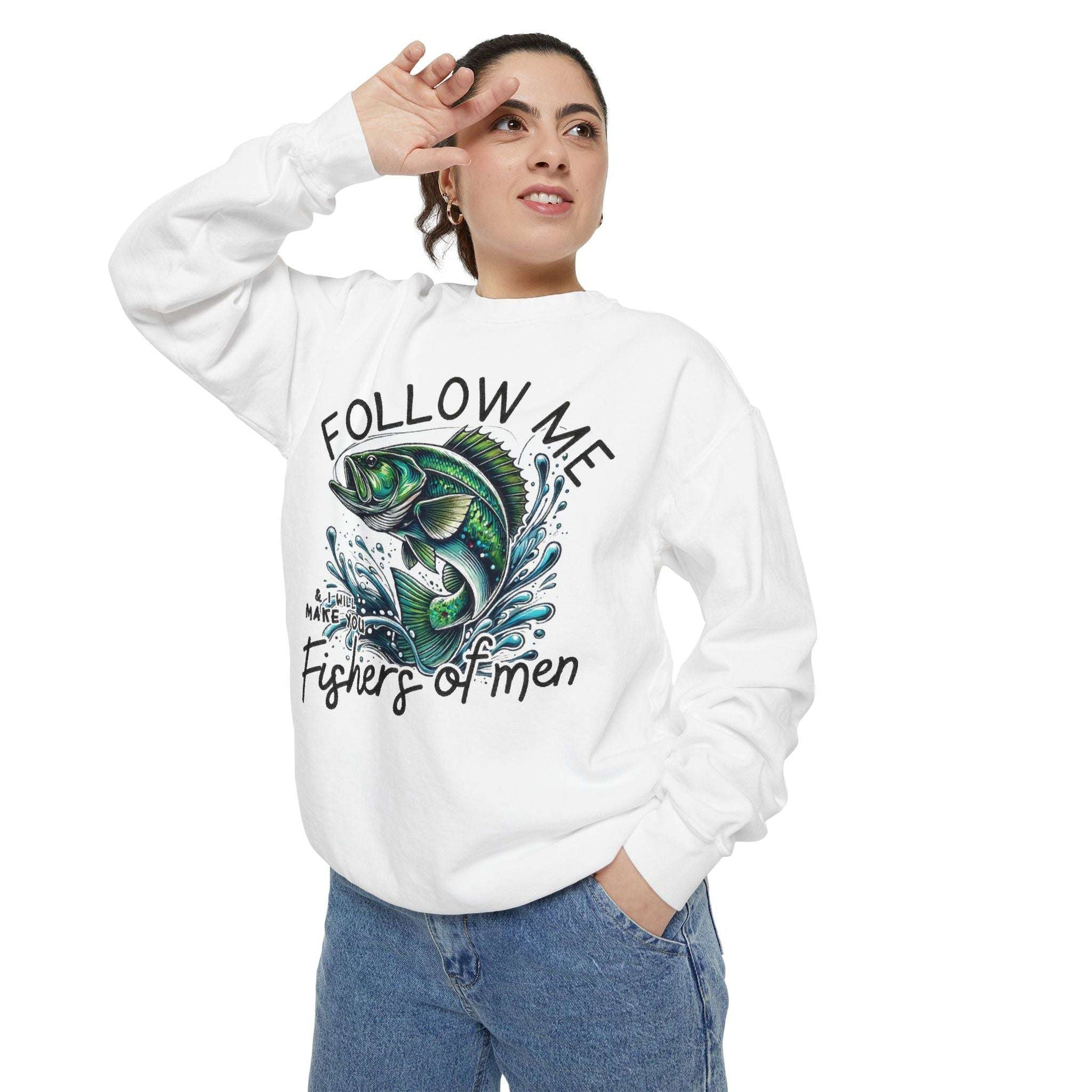 Unisex Garment-Dyed Sweatshirt - "Follow Me Fisher of Men" - Perfect for Anglers and Outdoor Enthusiasts